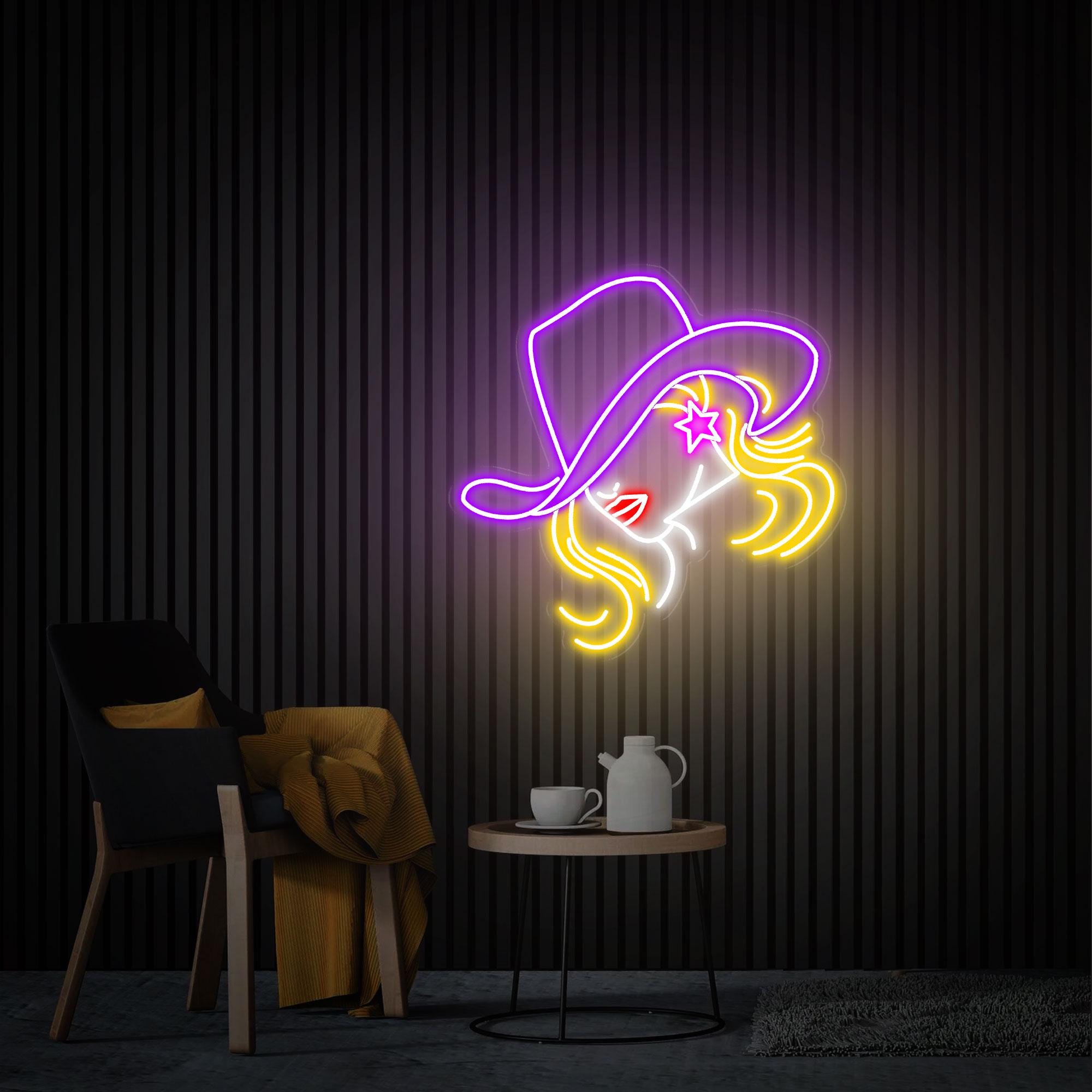 Cowgirl Neon Sign, Cowgirl in A Cowboy Hat Neon Art, Woman with A Star Earring Light Up Sign, Western Decor Bedroom Neon Sign Christmas Gift