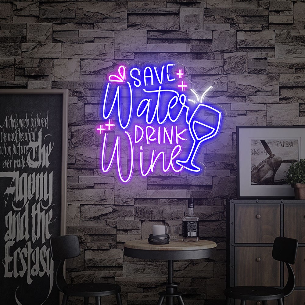 Save Water drink Wine Custom Neon sign neon lights | Personalized Custom Neon sign for Bar Wall Decor | Wine LED Sign