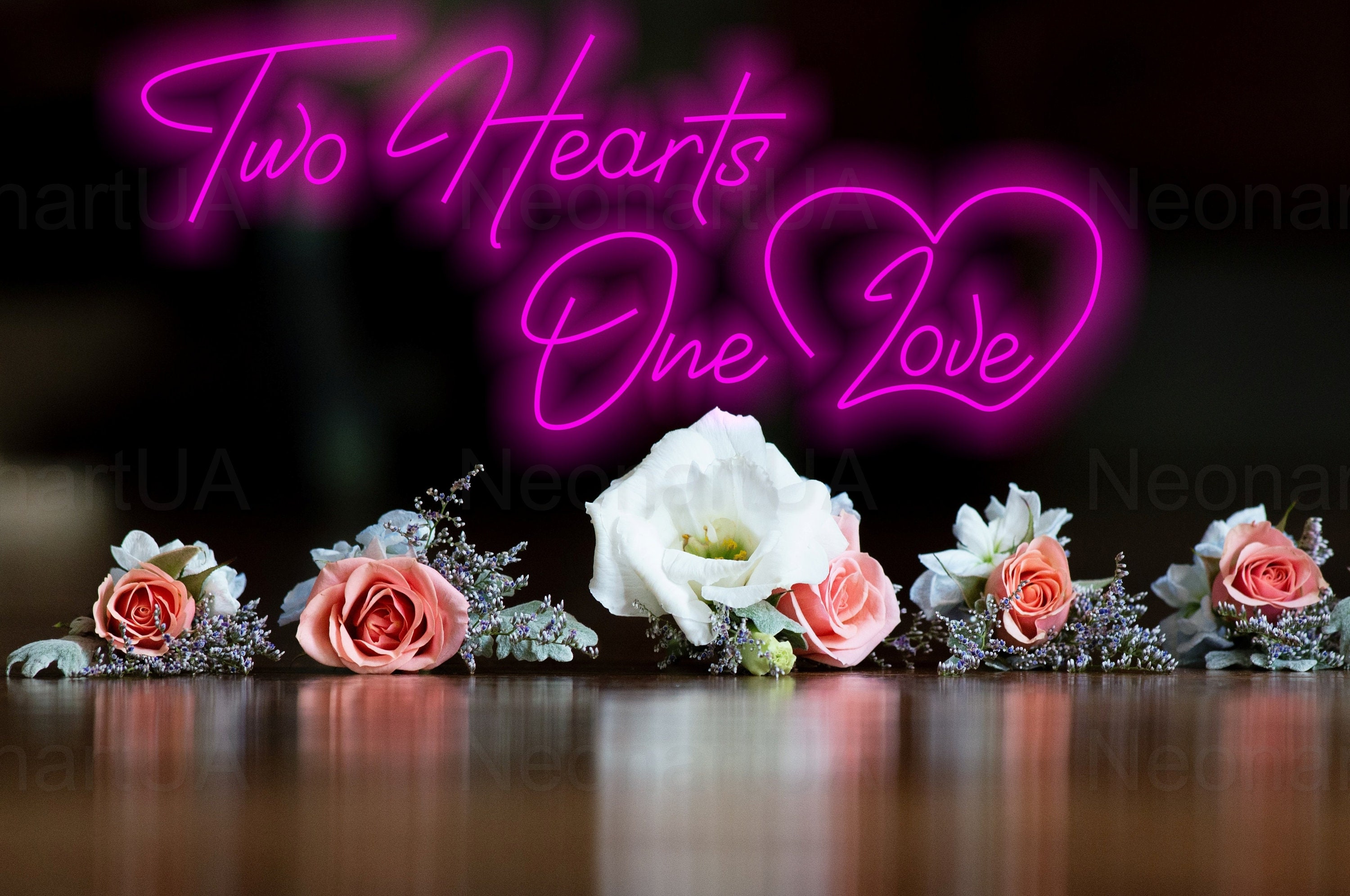 Two Heart One Love Non Sign, Wedding Custom Neon Sign, Wedding Decor Sign, Wall Decor, Quotes From Neon Sign, Wedding Light Sign, Custom