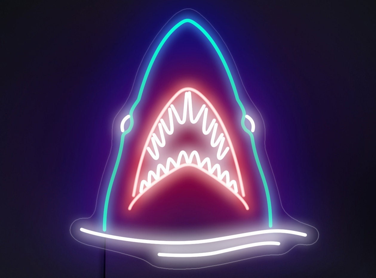 Shark Neon Sign, Shark Light Sign, Jaws Neon Sign, Fish Neon Sign, Animal Neon Sign, Neon Sign Art, Neon Sign Wall Decor, Shark Wall Decor