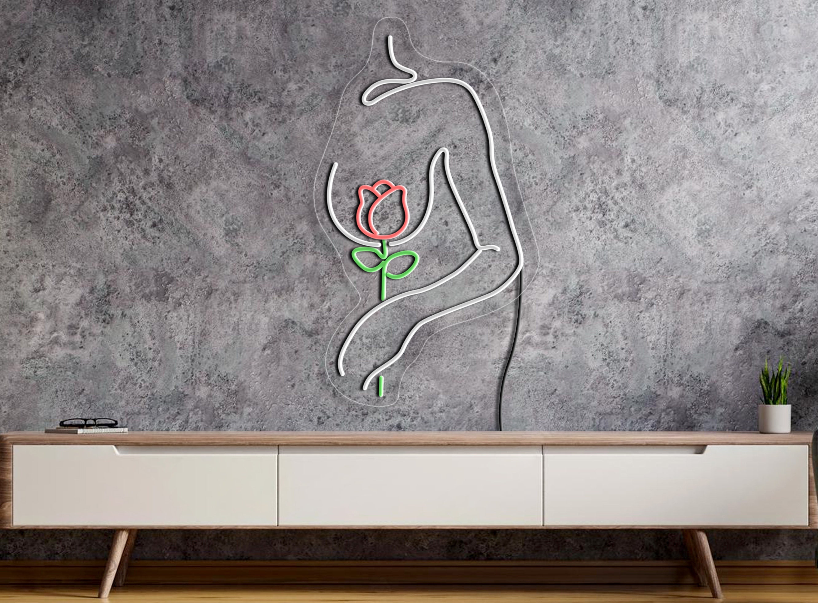 Flower Woman Neon Sign, Woman Neon Sign, Girl Body Neon Sign, Aesthetic Neon, Lady Neon Sign, Rose Neon, Woman Wall Art, Woman Wall Decor