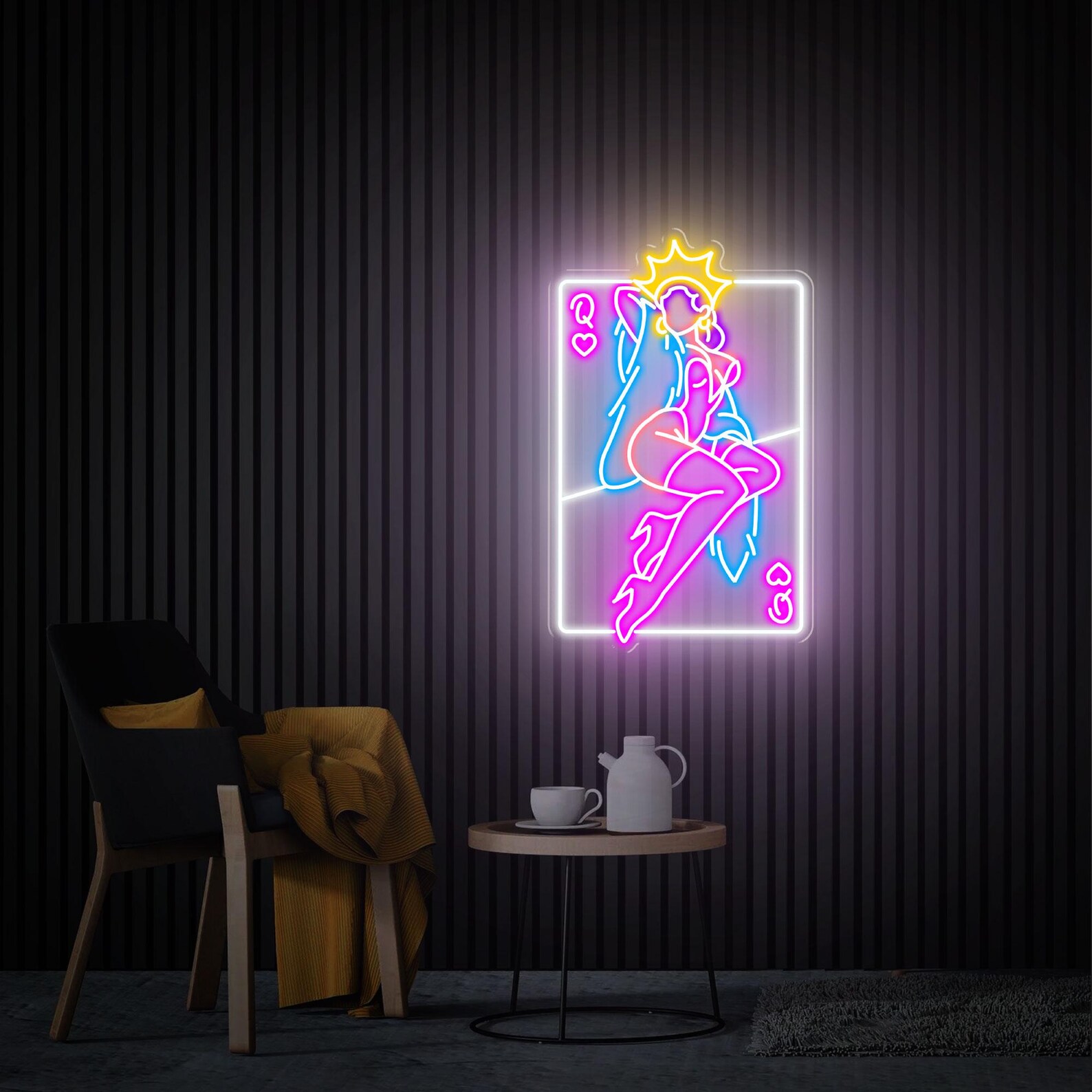 Poker Neon Sign Queen of Heart Card Decor, Custom Neon Sign, Poker Neon Wall Art, Home Bedroom Living Room Decor, Personalised Gift for Her