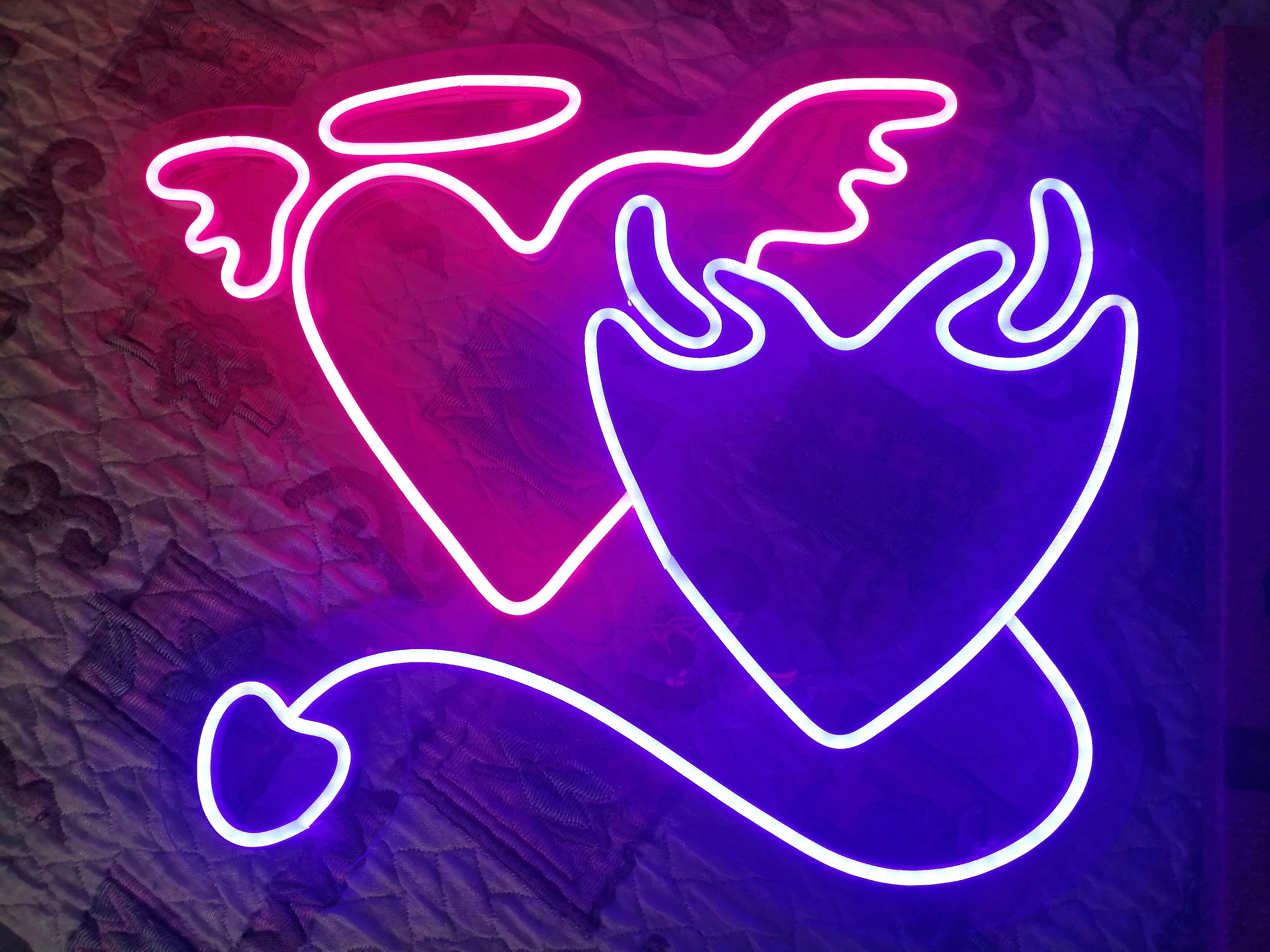Neon Sign Valentine's Day, Angel And Devil, The Heart Of Angels And Demons Custom Neon Sign, Custom Neon Sign Angel And Devil Led Heart