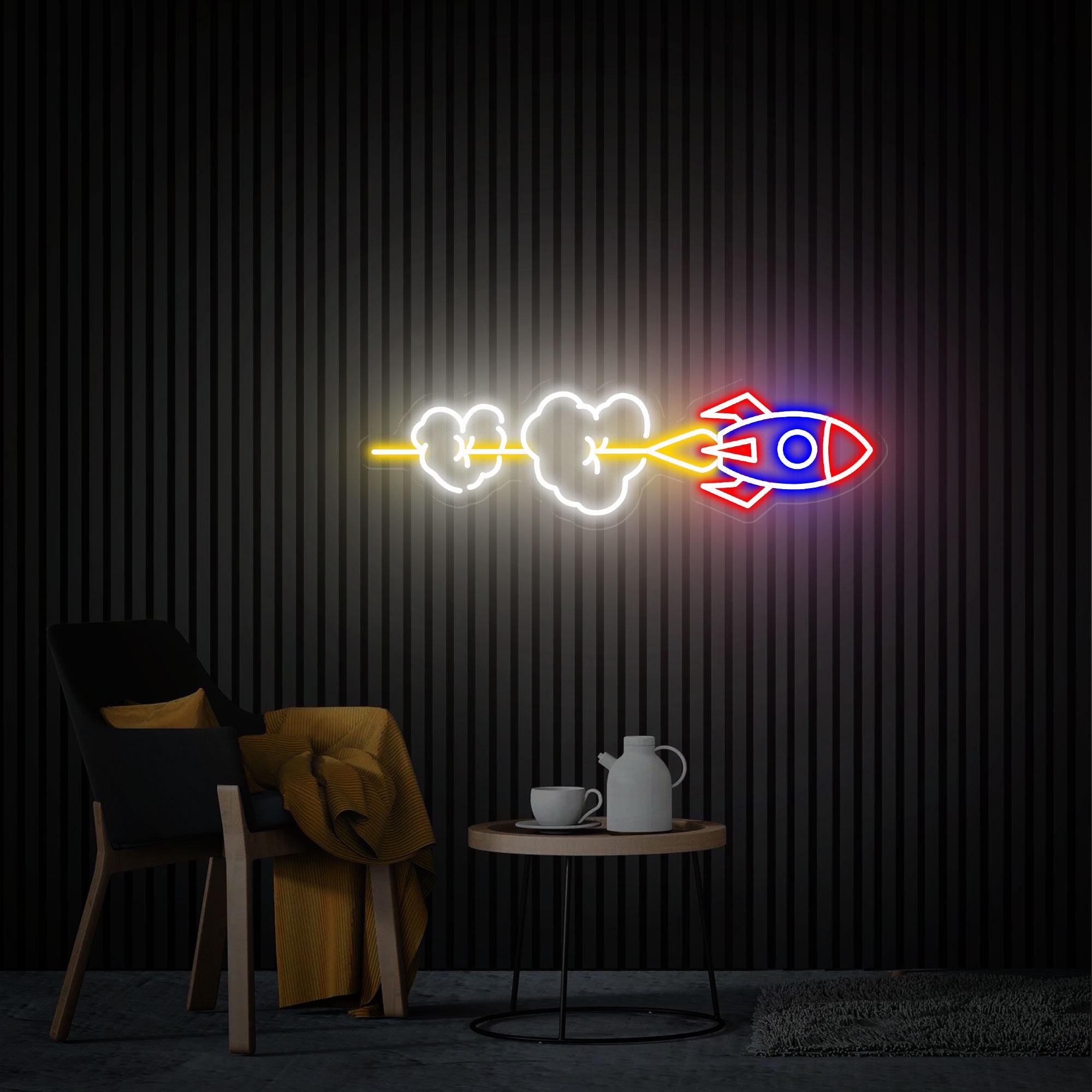 Rocket Neon Sign, Rocket Wall Art, Custom Neon Sign, Bedroom Neon Sign, Rocket Lover Gift, Gift For Kid, ocket Led Light Christmas Gifts