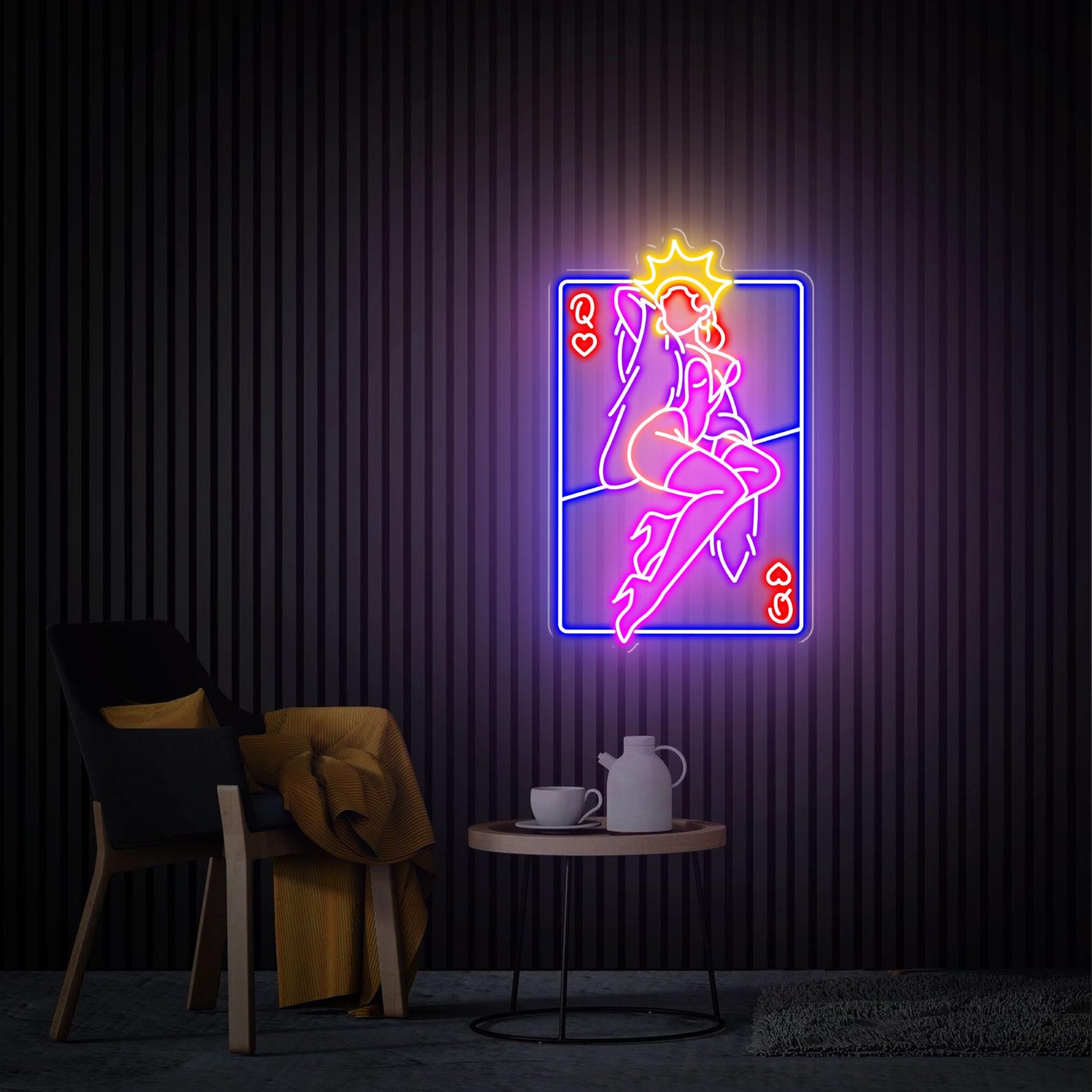 Poker Neon Sign Queen of Heart Card Decor, Custom Neon Sign, Poker Neon Wall Art, Home Bedroom Living Room Decor, Personalised Gift for Her