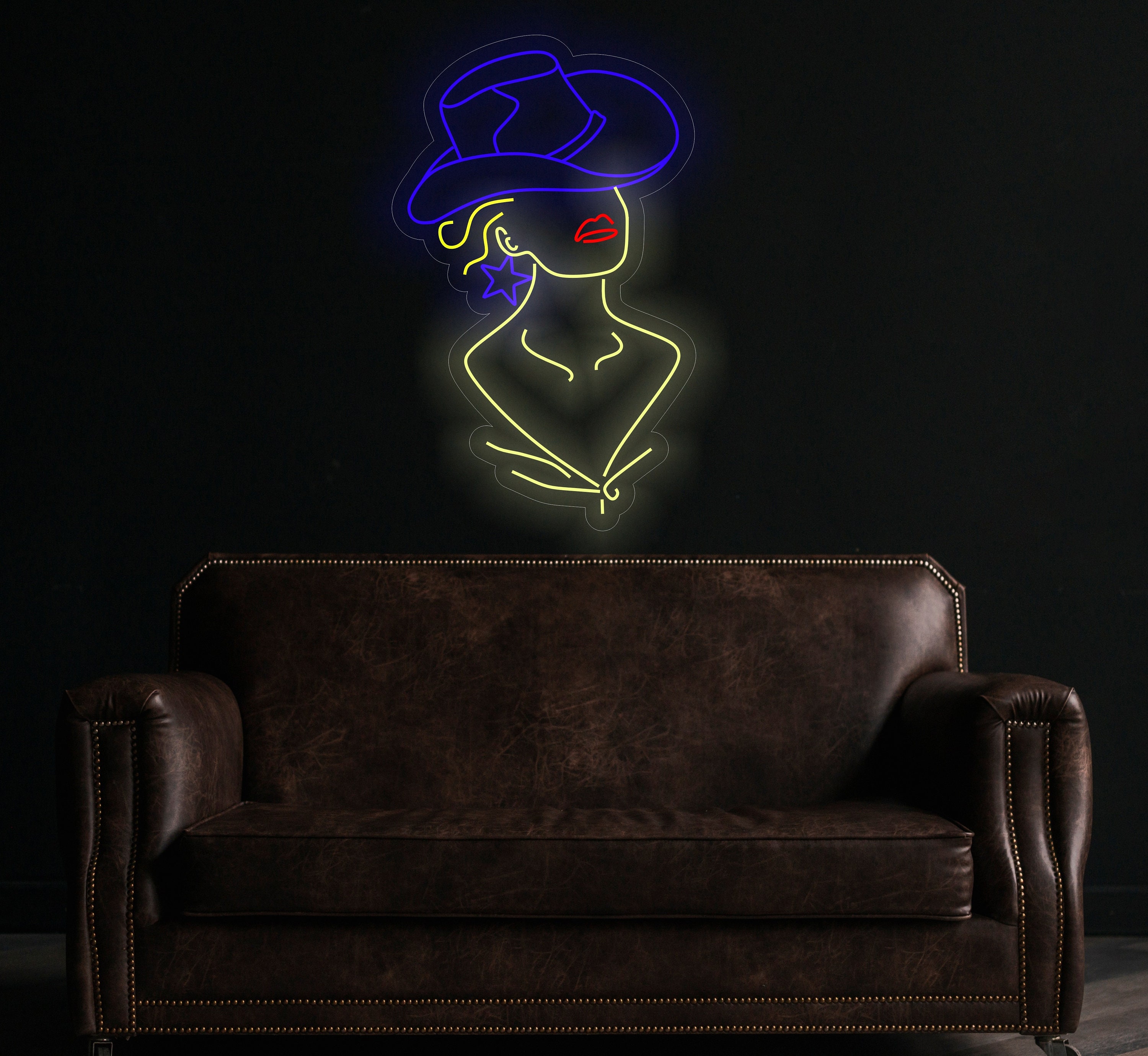 Cowgirl Neon Sign, Custom Western Decor, Woman In A Cowboy Hat Led Neon Light, Girl In A Cowboy Hat Led Neon Light, Western Wall Decor