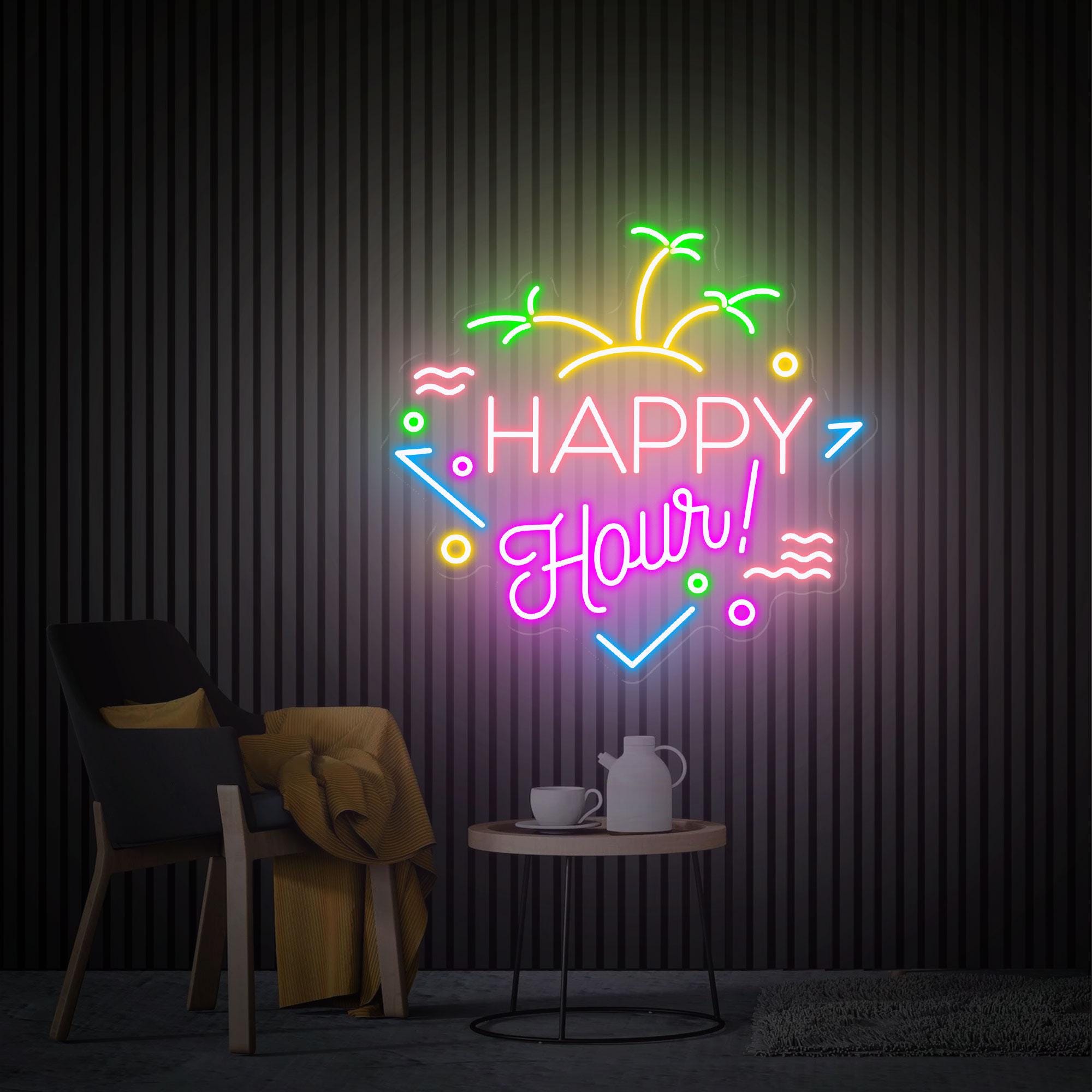 Happy Hour Neon Sign, Summer Bar Sign, Custom Neon Sign, Party Decor Tiki Bar Neon Sign, Neon Bar Sign, Home Bar Decor, Personalized Gift