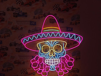 Colorful Sombrero Sugar Skull Neon Sign, Mexican Sugar Skull Neon Sign,Dia De Los Muertos Neon Sign