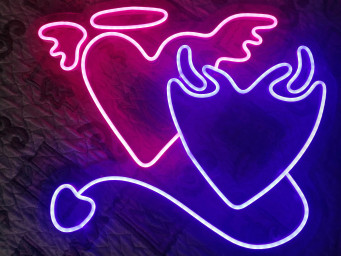 Neon Sign Valentine's Day, Angel And Devil, The Heart Of Angels And Demons Custom Neon Sign, Custom Neon Sign Angel And Devil Led Heart