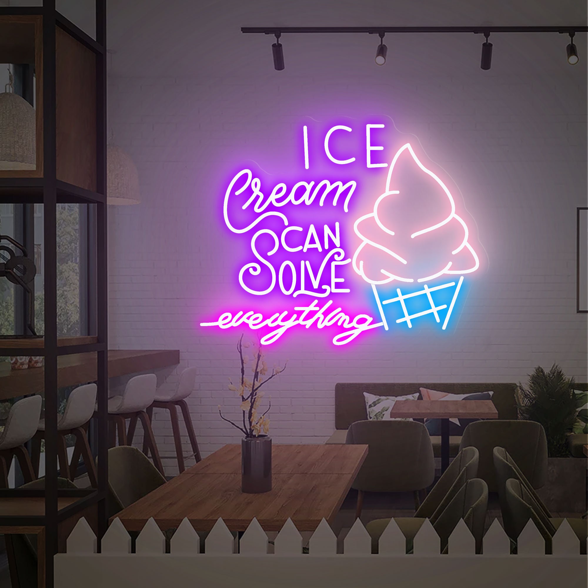 Ice Cream Solves Everything, Ice Cream Neon Sign Wall Decor, Ice Cream Bar Sign, Food Shop Neon Art, Party Neon Sign Decor
