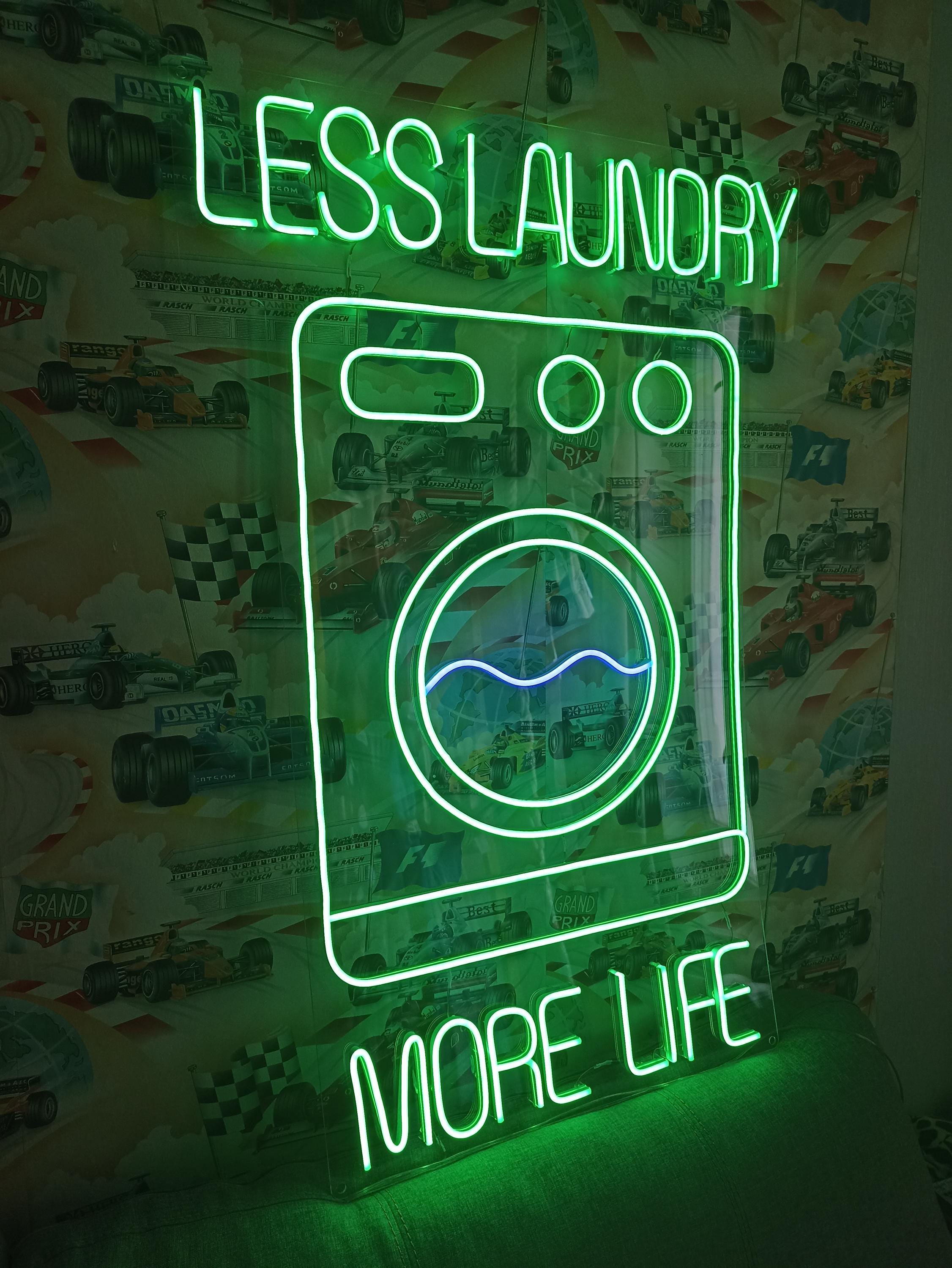 Laundry Washing Machine - Led Light Neon Sign For Business, Laundry Neon Sign With Text Less Laundry More Life, Laundry Decor