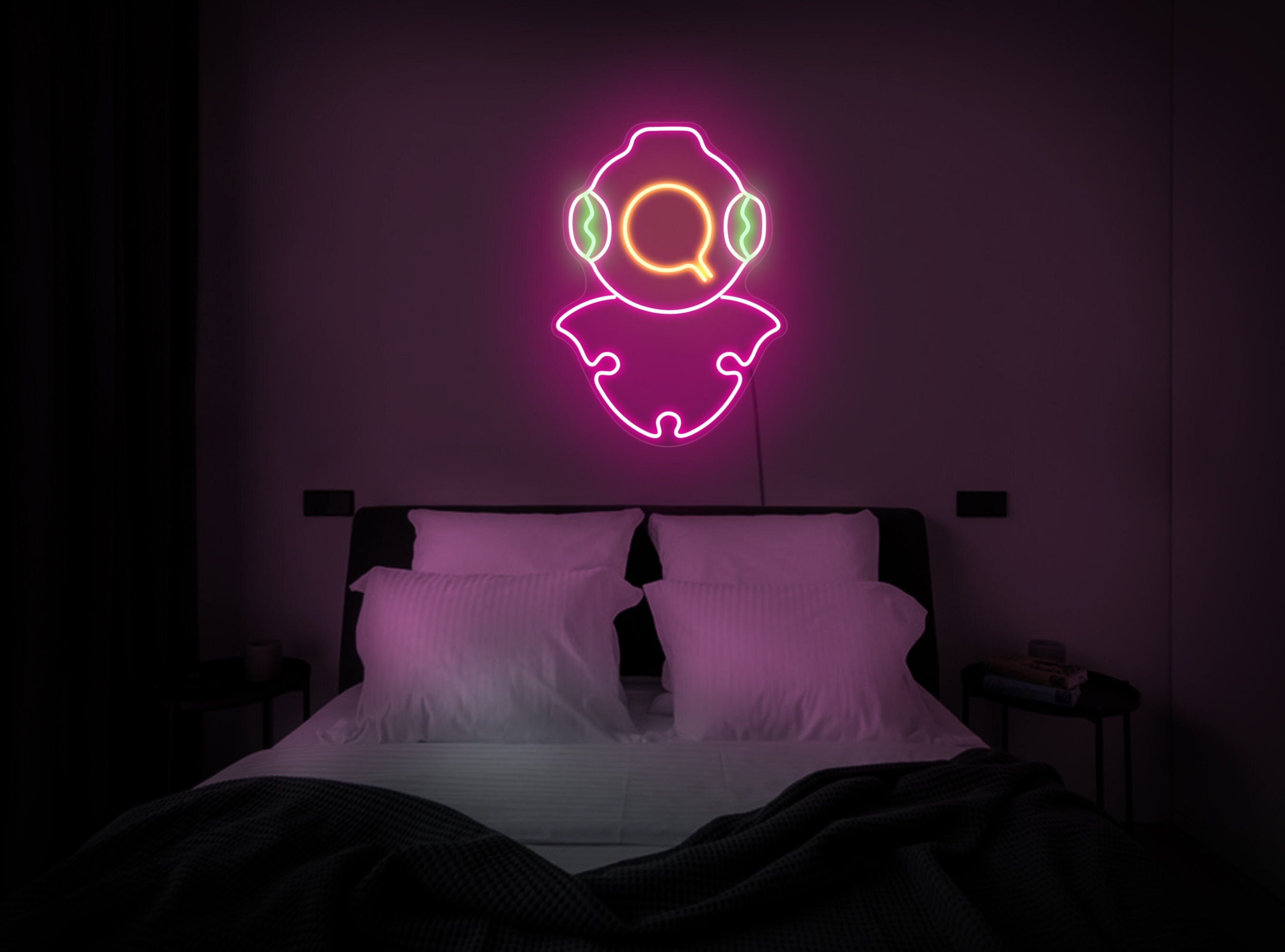 Scuba Diving Neon Sign, Diver Neon Sign, Diving Helmet Neon Sign, Scuba Diving Sign, Nautical Neon Sign, Scuba Diving Art, Diving Helmet Decor