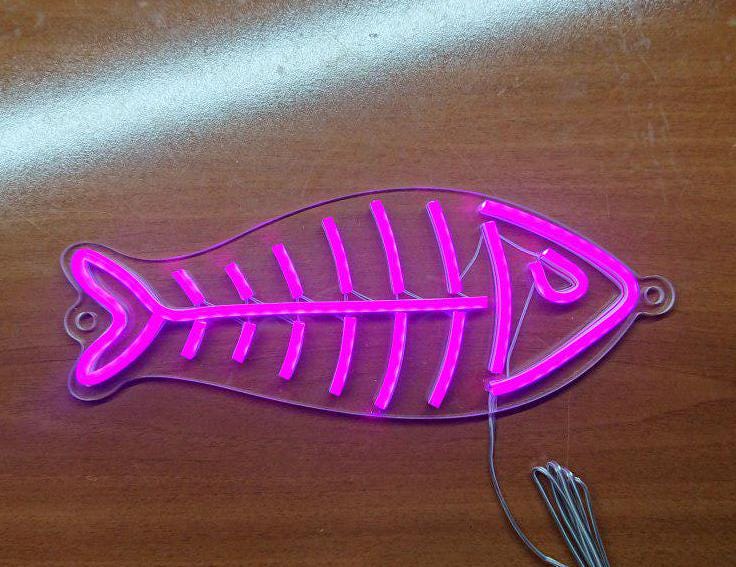 Fish Neon Sign, Fishbone Neon Sign, Skeleton Fish Neon Sign, Fish Led Sign, Fish Food Sign, Neon Sign Wall Decor, Fish Bone Wall Art Decor
