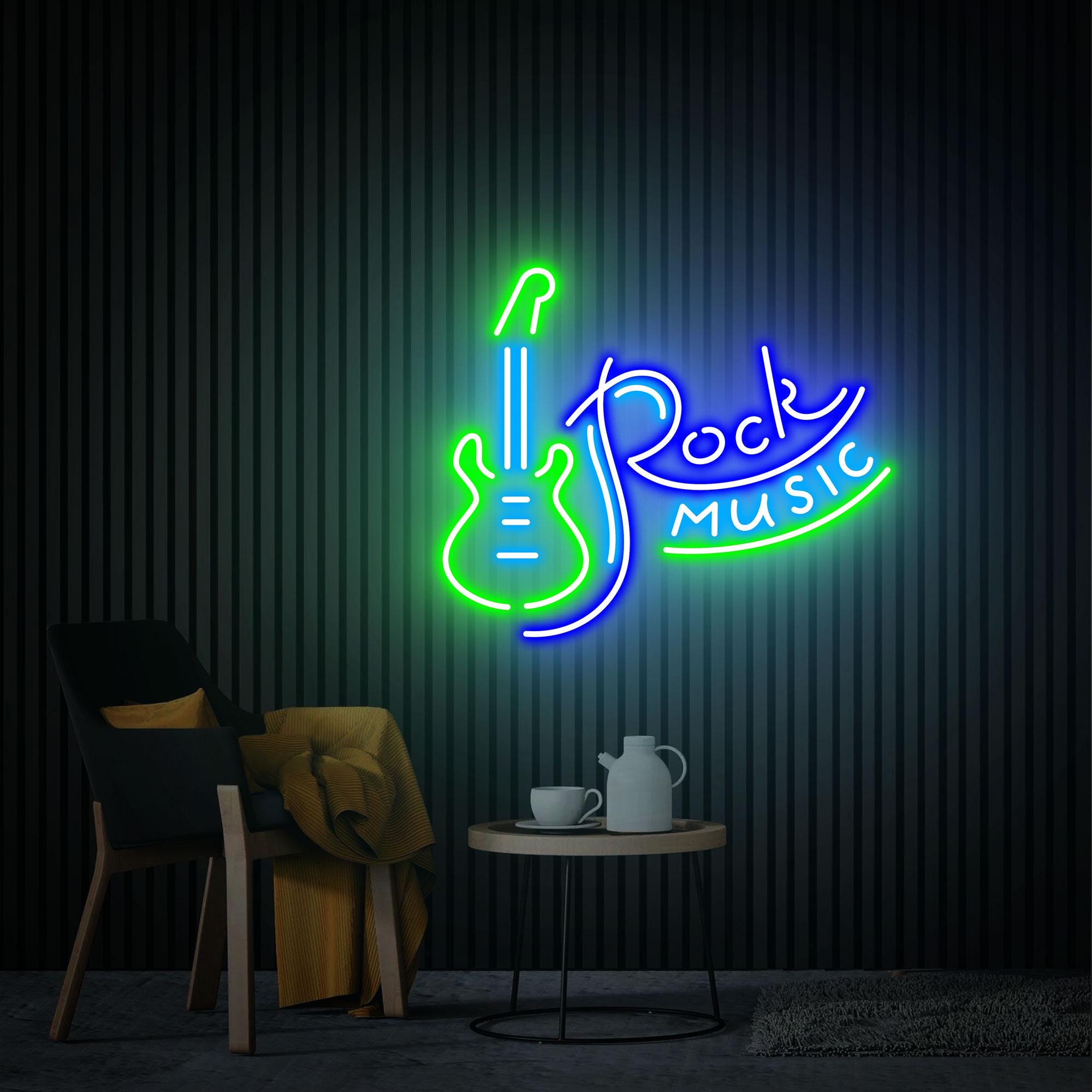 Rock Music Guitar Neon Sign, Live Music Studio Bar Wall Decor, Custom Neon Sign, Rock Party Wedding Disco Club Decor, Personalized Gifts