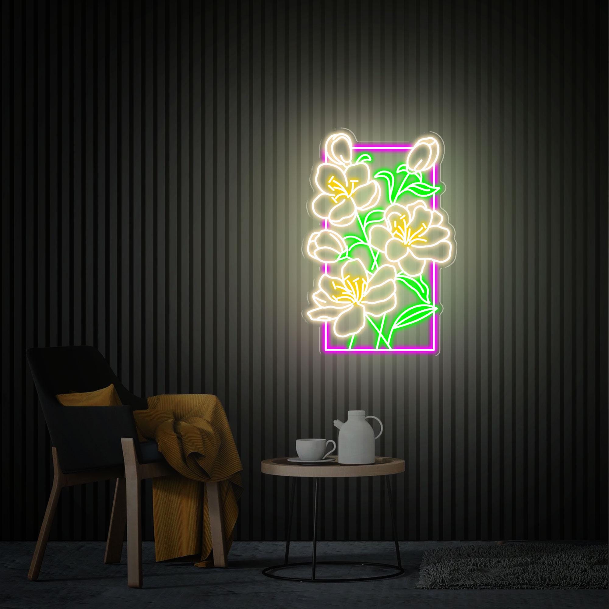 Flower Neon Sign, Flower Led Neon Light Dimmable, Custom flower Neon Sign Gift for Her, Home Bedroom Neon Wall Art Decor Housewarming Gifts