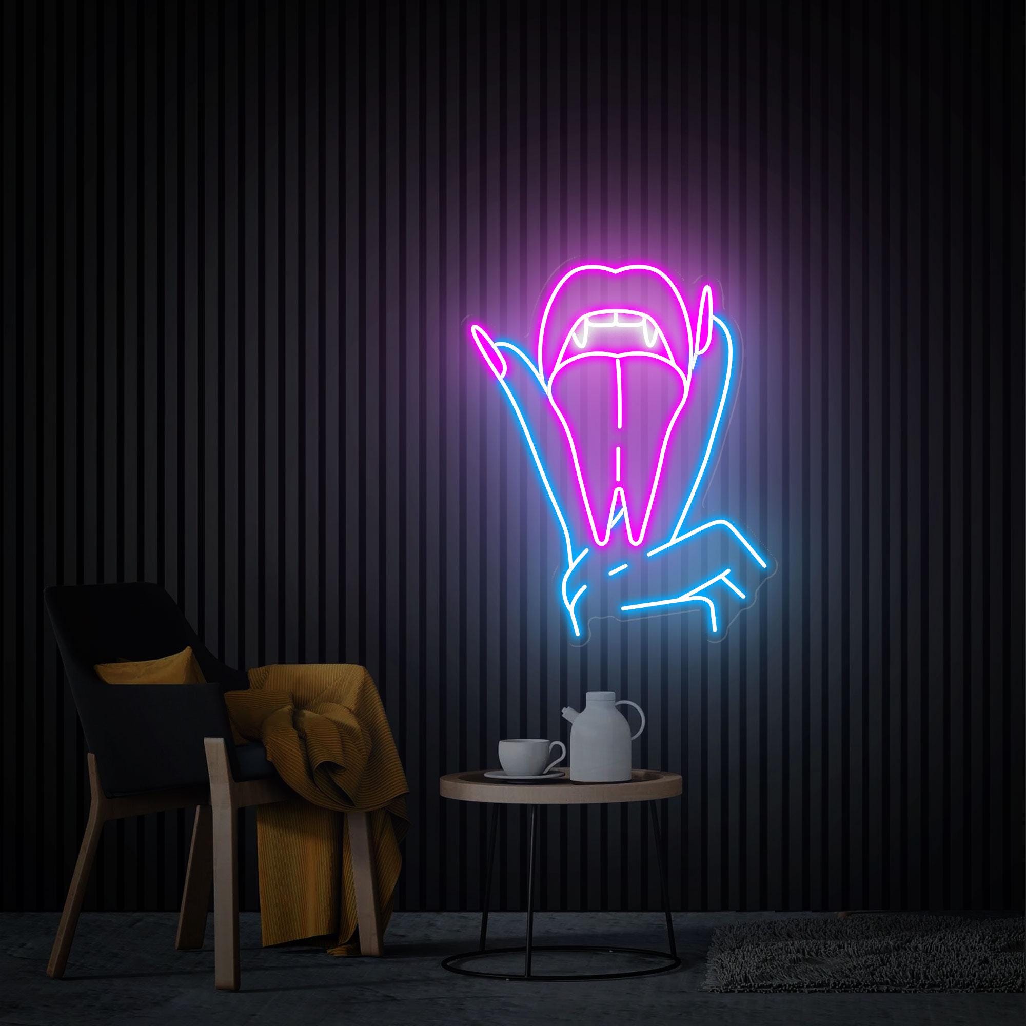 Lips & Tongue Neon Sign, Custom Neon Sign, Wall Decor Tongue Wall Art, Mouth Wall Decor, Lips Wall Decor Bedroom Neon Sign Personalized Gift