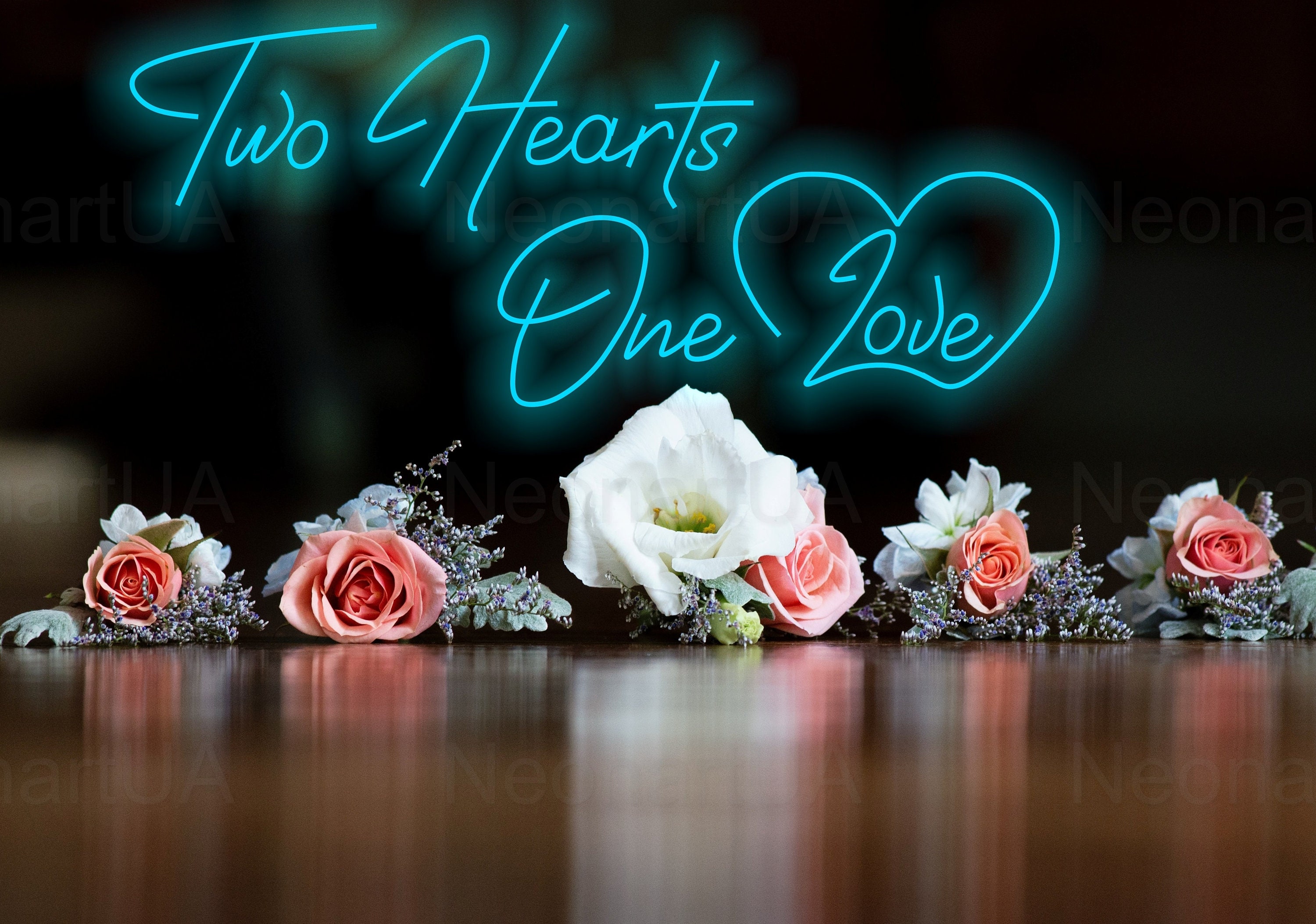 Two Heart One Love Non Sign, Wedding Custom Neon Sign, Wedding Decor Sign, Wall Decor, Quotes From Neon Sign, Wedding Light Sign, Custom