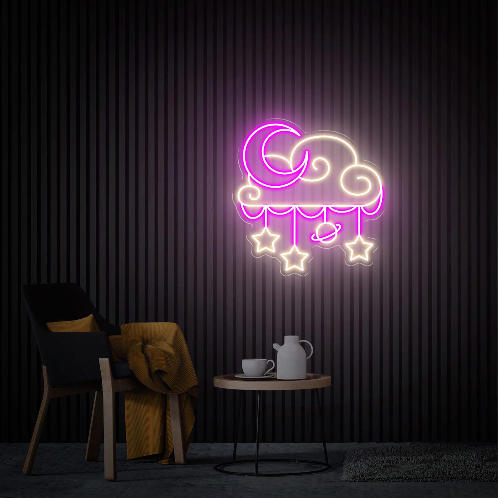 Moon Cloud Stars Neon Sign, Moon Cloud Neon Wall Art, Custom Cloud Neon Sign, Home Bedroom Decor Personalised Gifts, Girl's Room Decor