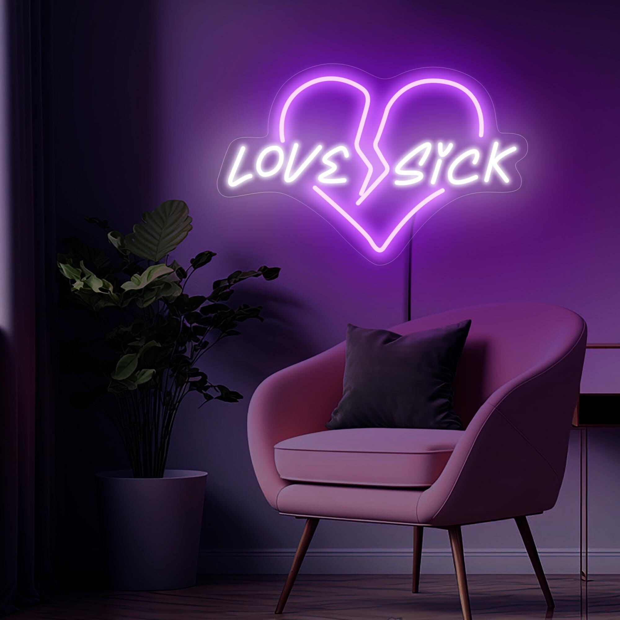 Love Sick Neon Sign, Love Heart Neon Sign, Love Sick Led Sign, Broken Heart Sign, Neon Sign Wall Decor, Broken Heart Decor, Love Art Decor