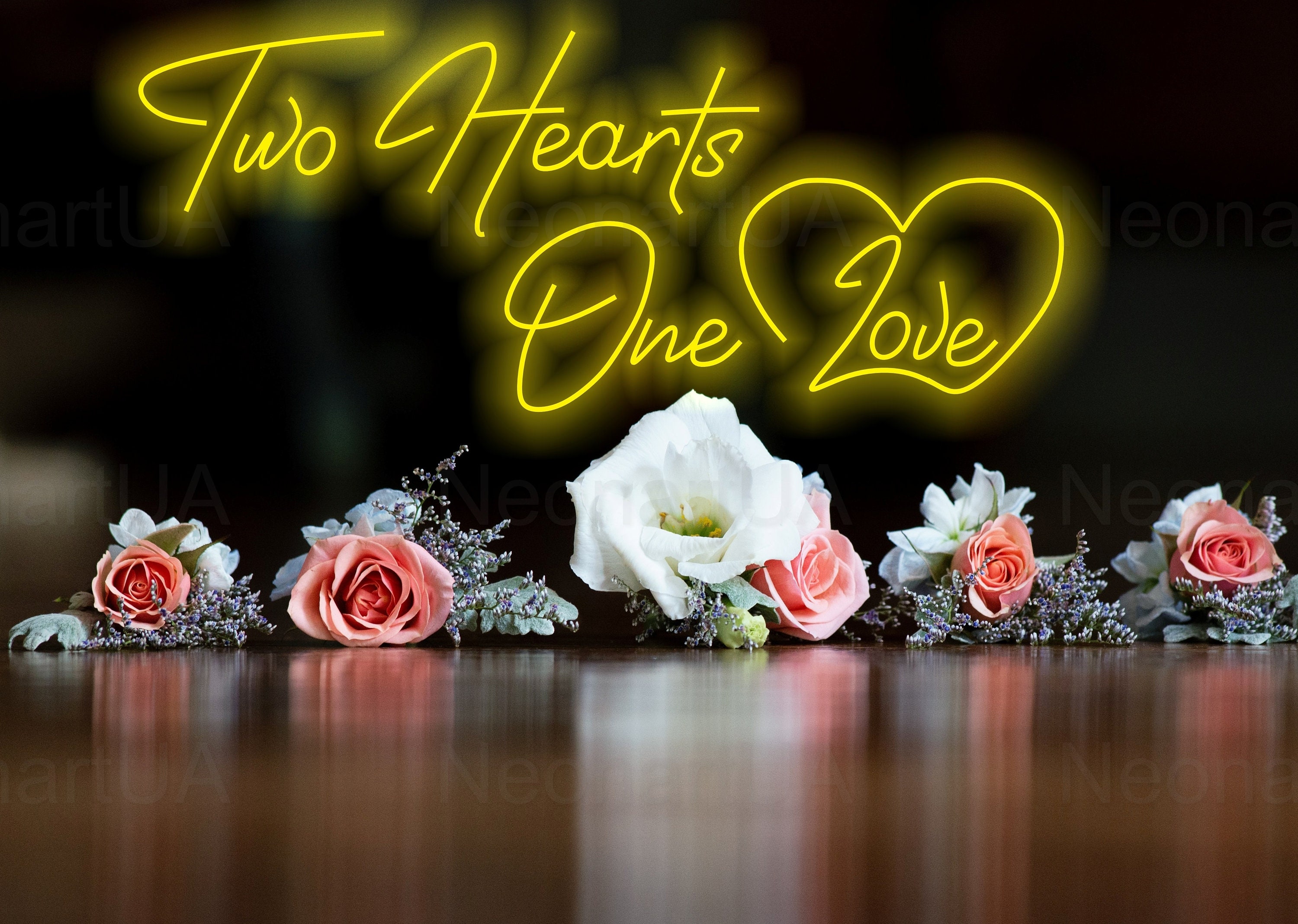 Two Heart One Love Non Sign, Wedding Custom Neon Sign, Wedding Decor Sign, Wall Decor, Quotes From Neon Sign, Wedding Light Sign, Custom
