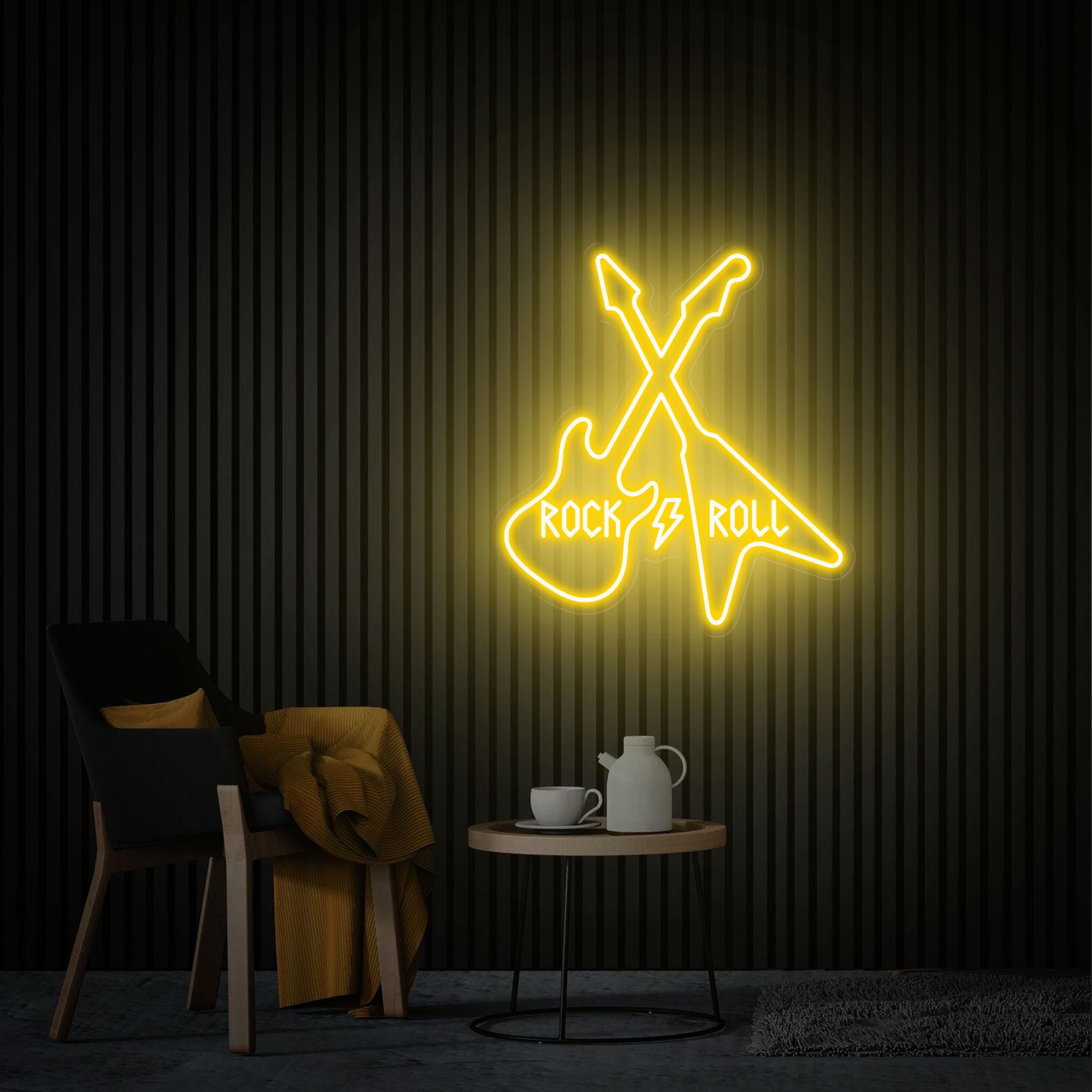 Rock and Roll Guitar Neon Sign, Live Music Studio Bar Wall Decor, Custom Neon Sign, Rock And Roll Wedding Disco Club Decor, Christmas Gifts