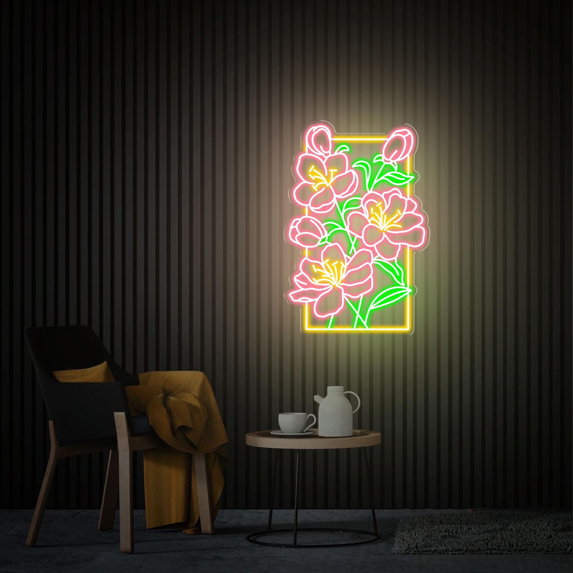 Flower Neon Sign, Flower Led Neon Light Dimmable, Custom flower Neon Sign Gift for Her, Home Bedroom Neon Wall Art Decor Housewarming Gifts