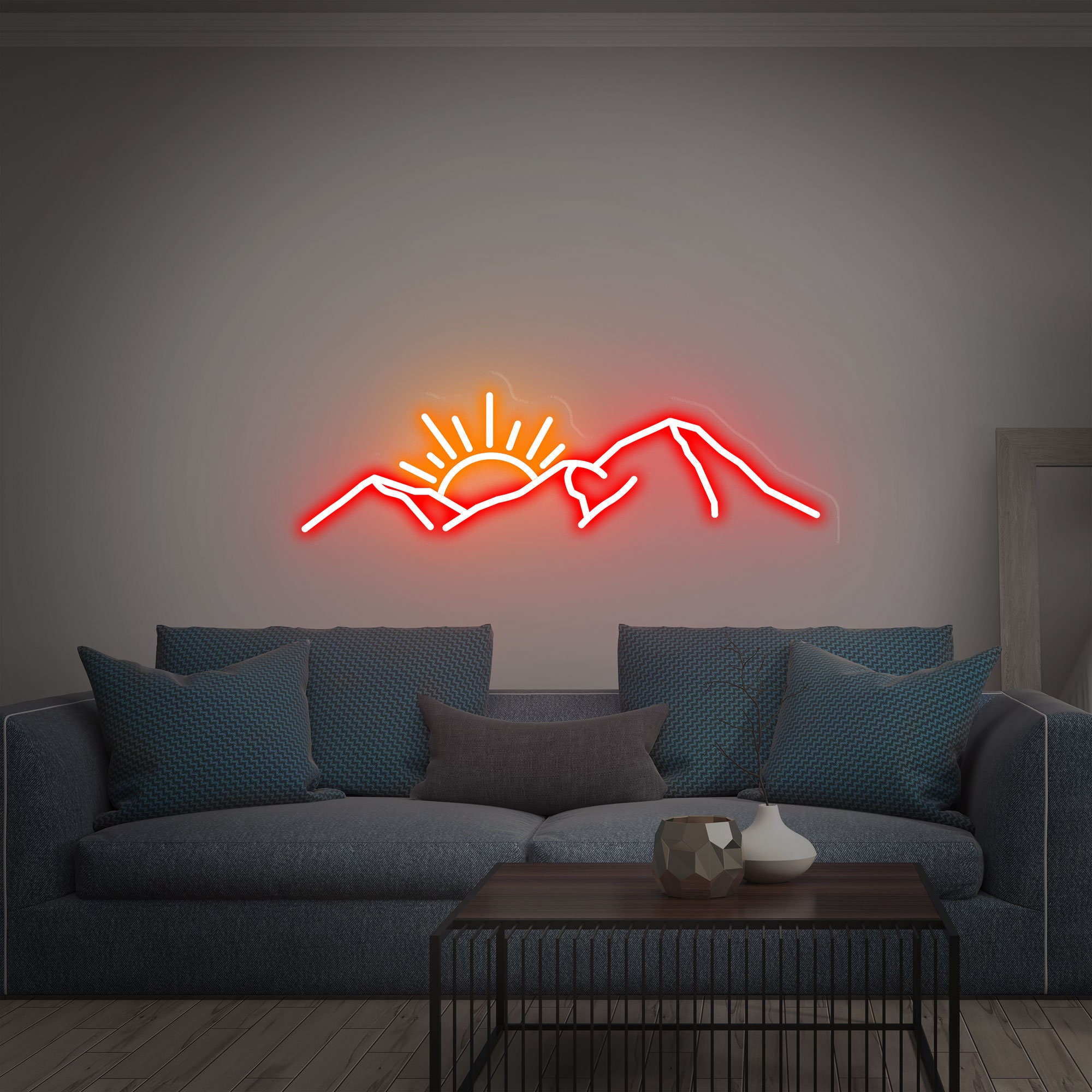 Mountain With Sunset Neon Sign, Led Sign For Living Room, Sunset Neon Sign Art, Neon Sign Wall Decor, Gifts For Family, Office Wall Decor