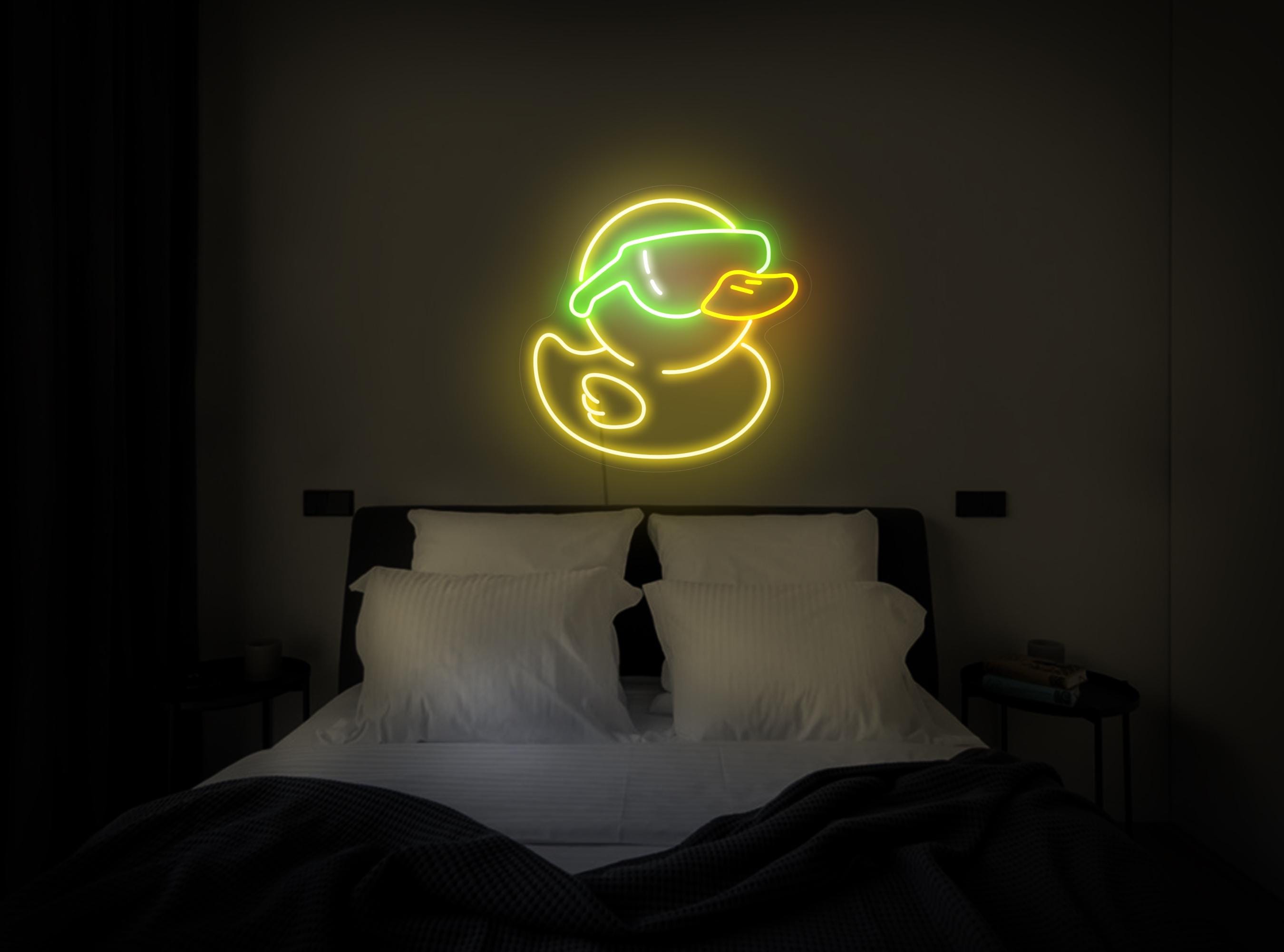 Cool Duck Neon Sign, Rubber Duck Neon Sign, Duck With Glasses Sign, Neon Sign Bedroom, Kids Room Neon, Neon Sign Bathroom, Duck Art Decor