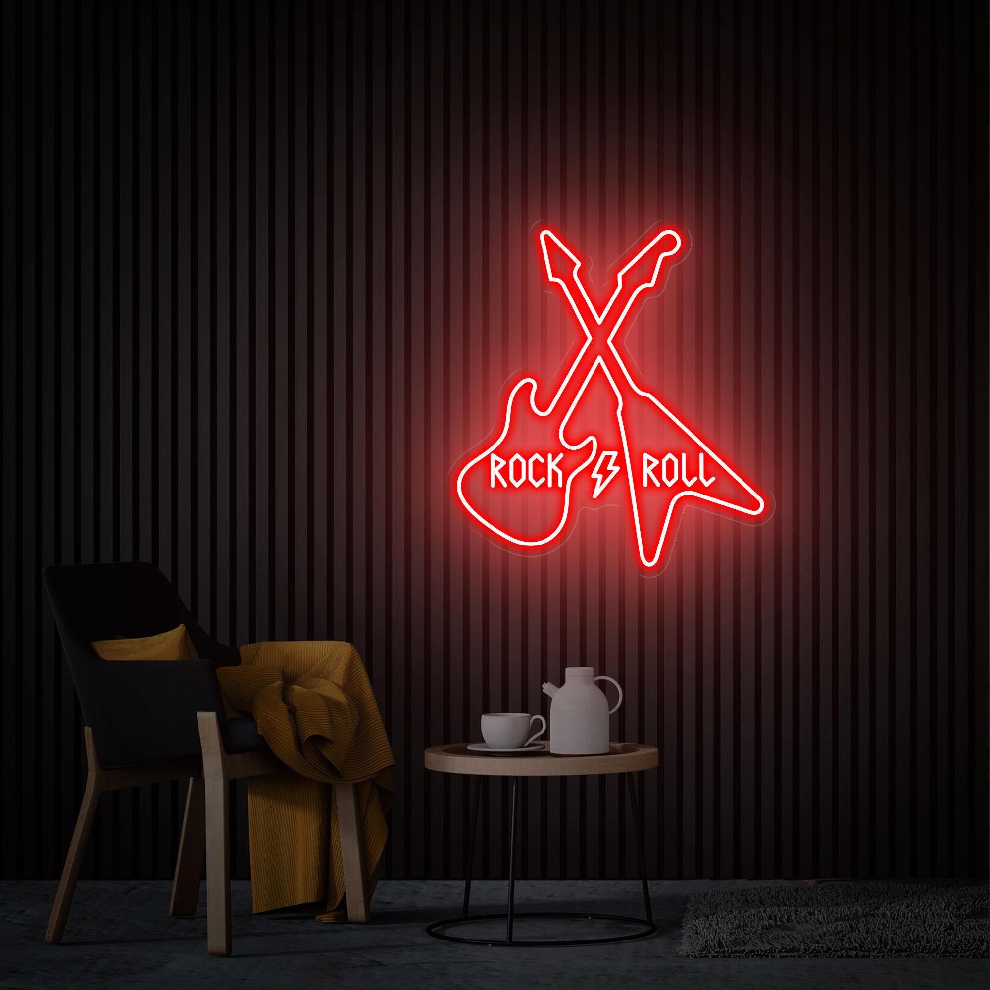 Rock and Roll Guitar Neon Sign, Live Music Studio Bar Wall Decor, Custom Neon Sign, Rock And Roll Wedding Disco Club Decor, Christmas Gifts