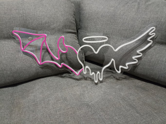 Neon Sign Angel Demon Heart, Neon Sign Angel Demon Wings, Angel And Demon Neon Light, Angel Devil Heartwing