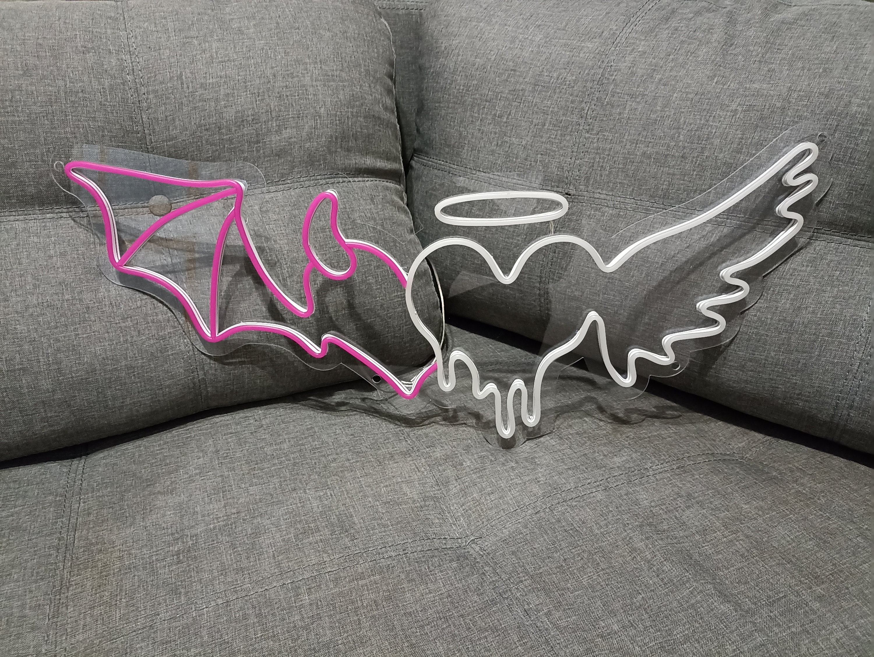 Neon Sign Angel Demon Heart, Neon Sign Angel Demon Wings, Angel And Demon Neon Light, Angel Devil Heartwing