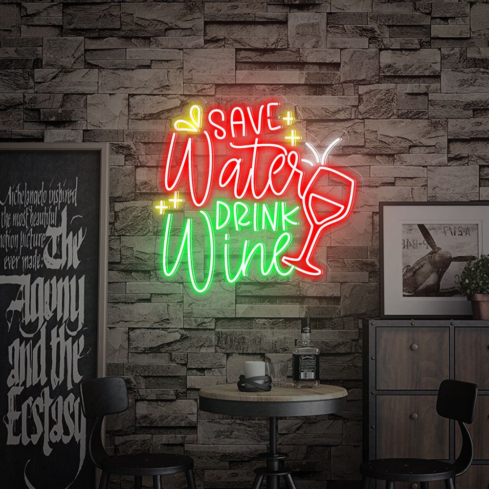 Save Water drink Wine Custom Neon sign neon lights | Personalized Custom Neon sign for Bar Wall Decor | Wine LED Sign
