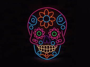 Neon Sign Sugar Skull, Sugar Skull Neon Sign, Mexican Sugar Skull Neon Sign, Dia De Los Muertos Neon Sign