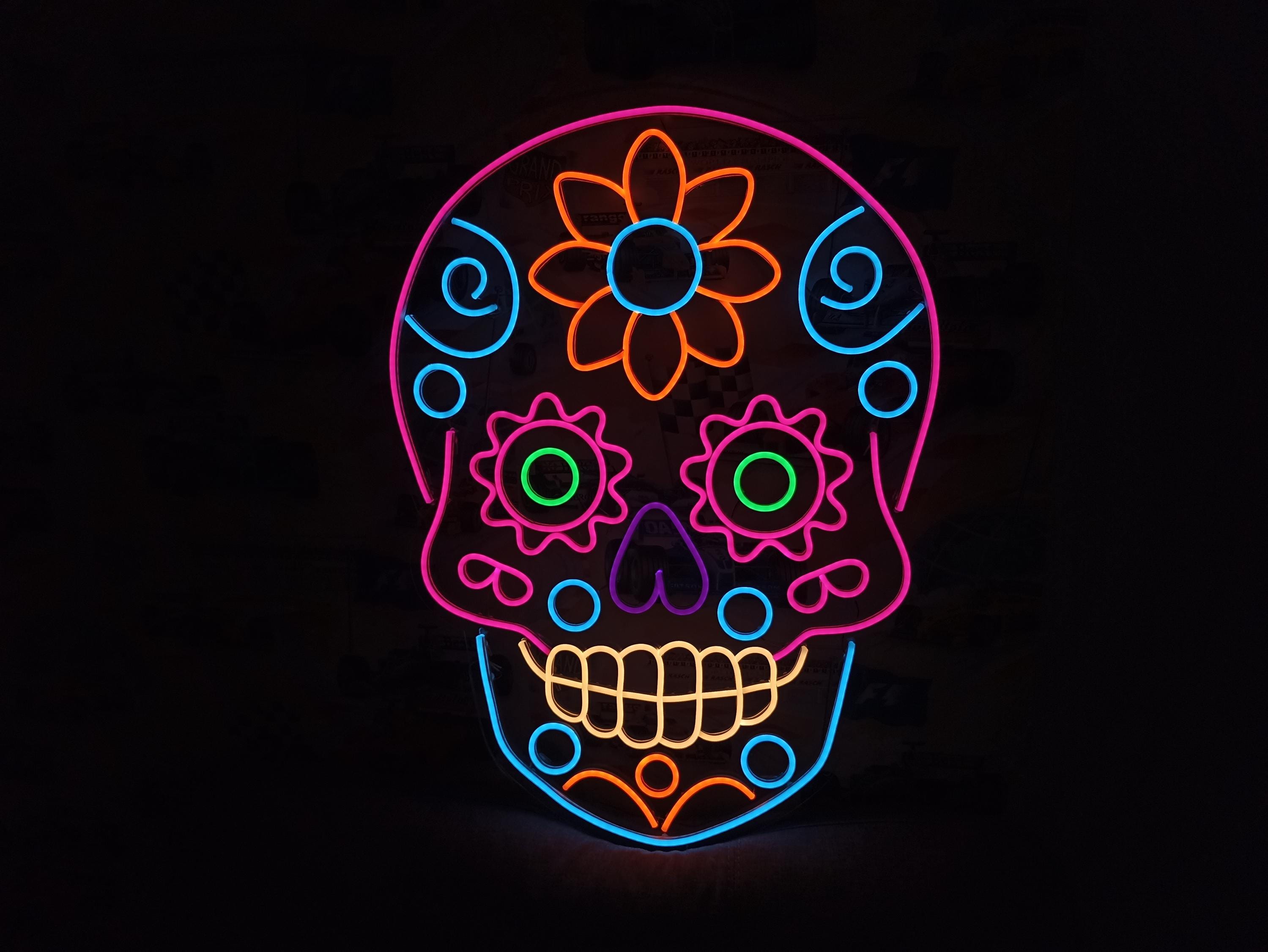 Neon Sign Sugar Skull, Sugar Skull Neon Sign, Mexican Sugar Skull Neon Sign, Dia De Los Muertos Neon Sign