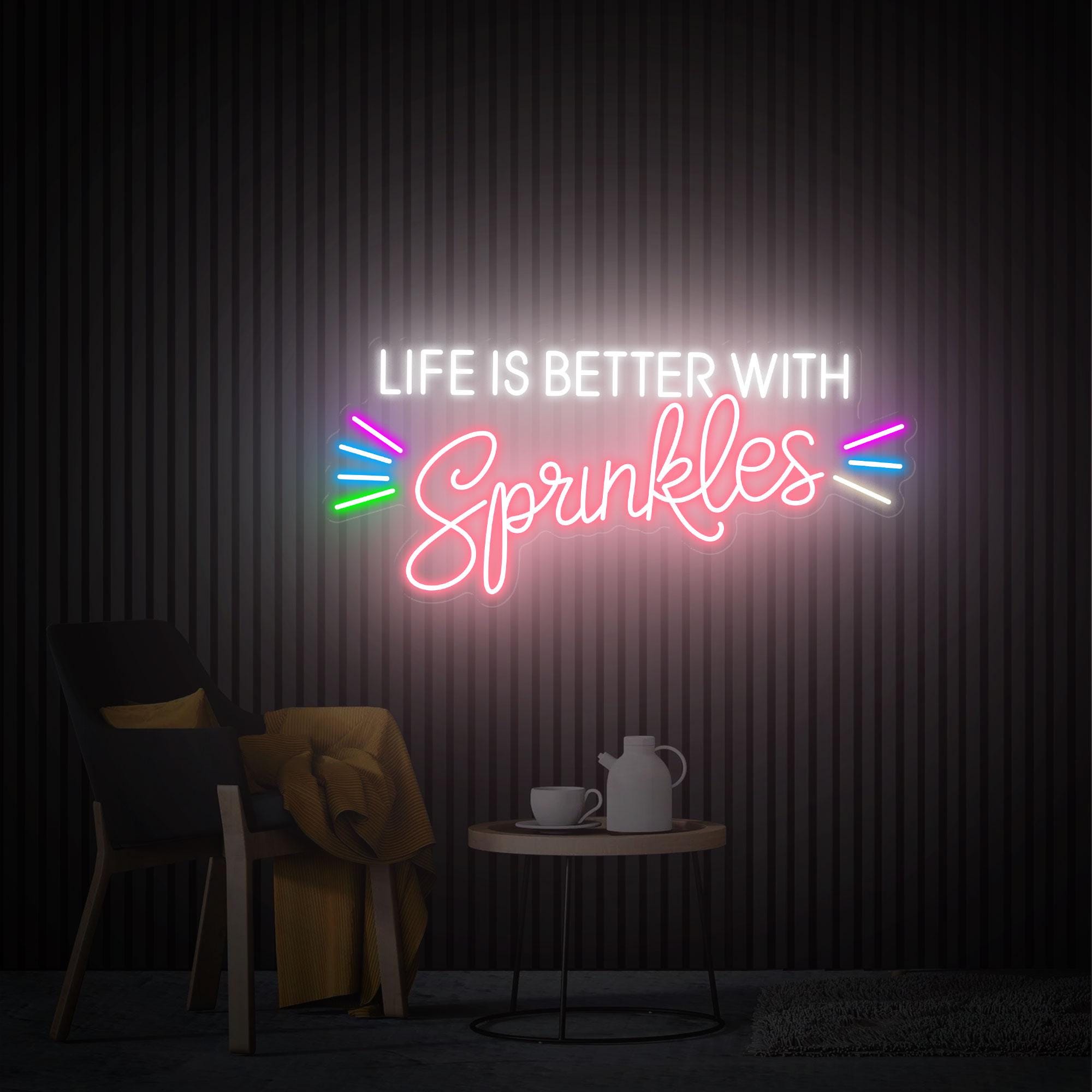 Life is Better With Sprinkles Neon Sign, Summmer Decor Custom Neon Sign, Sprinkles Decor, Desert Bar Sign Decoration, Open Welcome Sign Gift