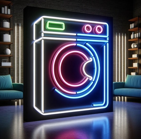 Laundry Machine Neon Sign, Laundry Appliance Neon Sign, Laundry Device Neon Sign, Laundry Automaton Neon Sign, Fabric Washer Led Light