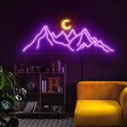 Mountain Neon Sign, Moon And Mountain Sign, Landscape Neon Sign, Neon Sign Bedroom, Mountain Wall Art, Mountain Wall Decor