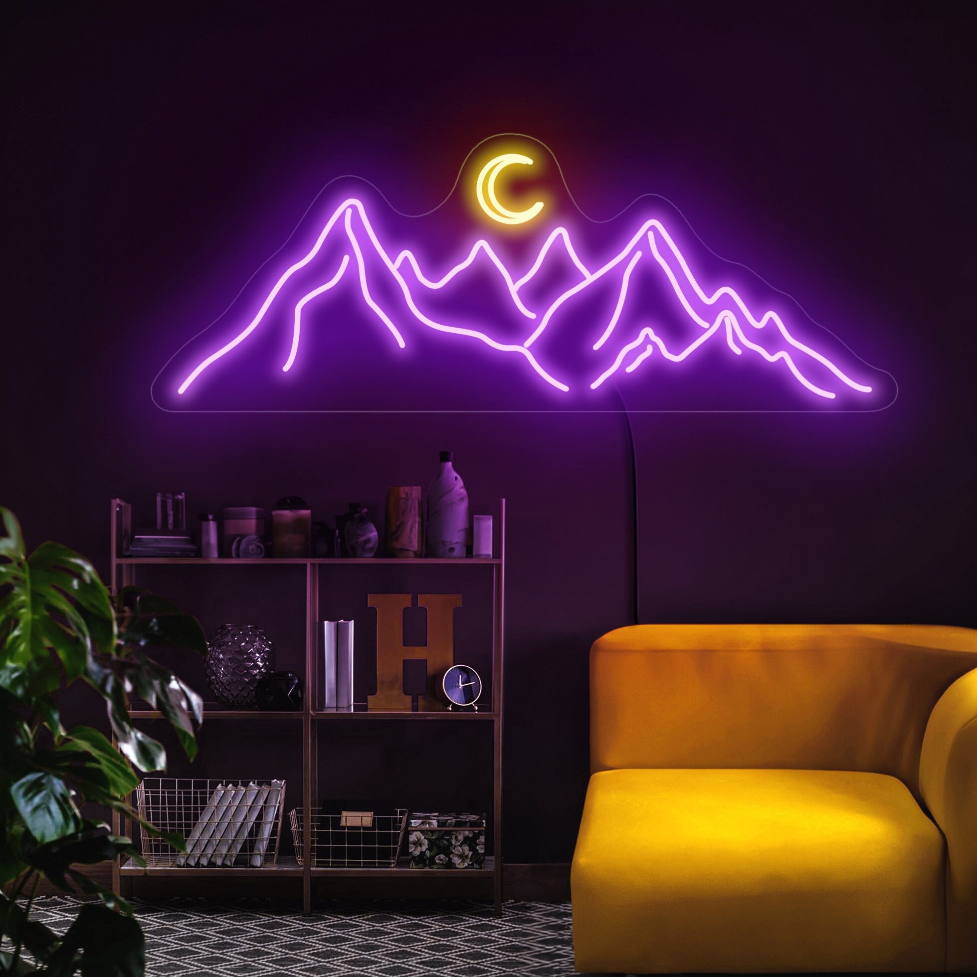 Mountain Neon Sign, Moon And Mountain Sign, Landscape Neon Sign, Neon Sign Bedroom, Mountain Wall Art, Mountain Wall Decor