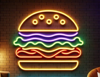 Burger Neon Sign, Cheeseburger Neon Sign, Personalized Neon, Light Up Letters, Kitchen Neon Sign