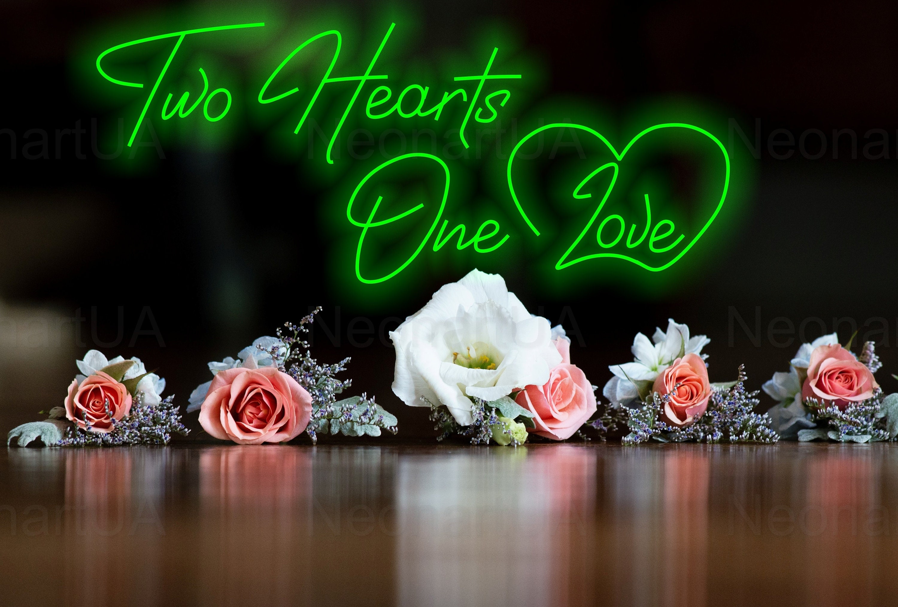Two Heart One Love Non Sign, Wedding Custom Neon Sign, Wedding Decor Sign, Wall Decor, Quotes From Neon Sign, Wedding Light Sign, Custom