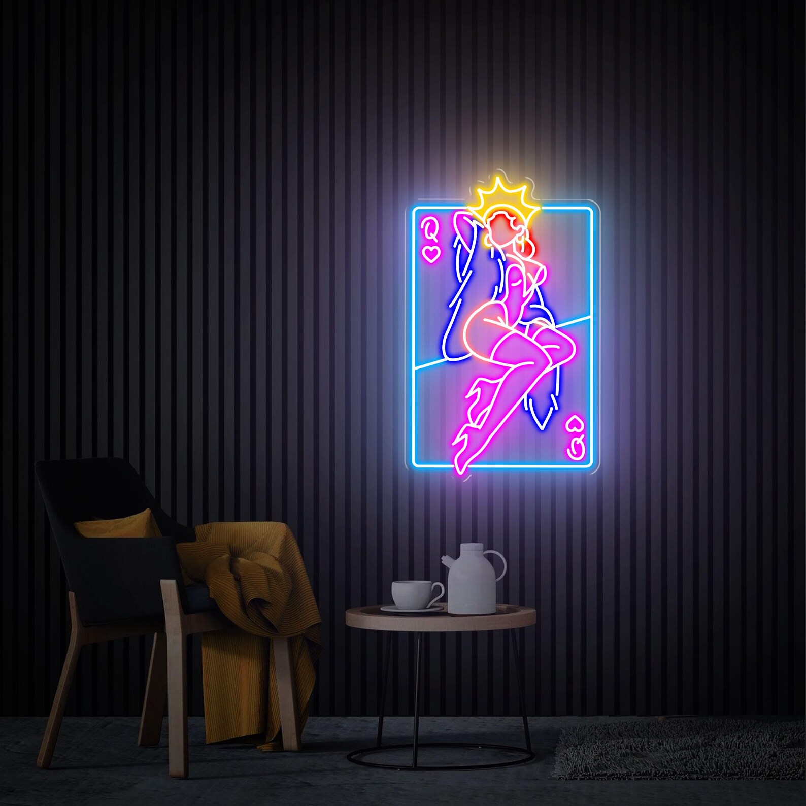 Poker Neon Sign Queen of Heart Card Decor, Custom Neon Sign, Poker Neon Wall Art, Home Bedroom Living Room Decor, Personalised Gift for Her