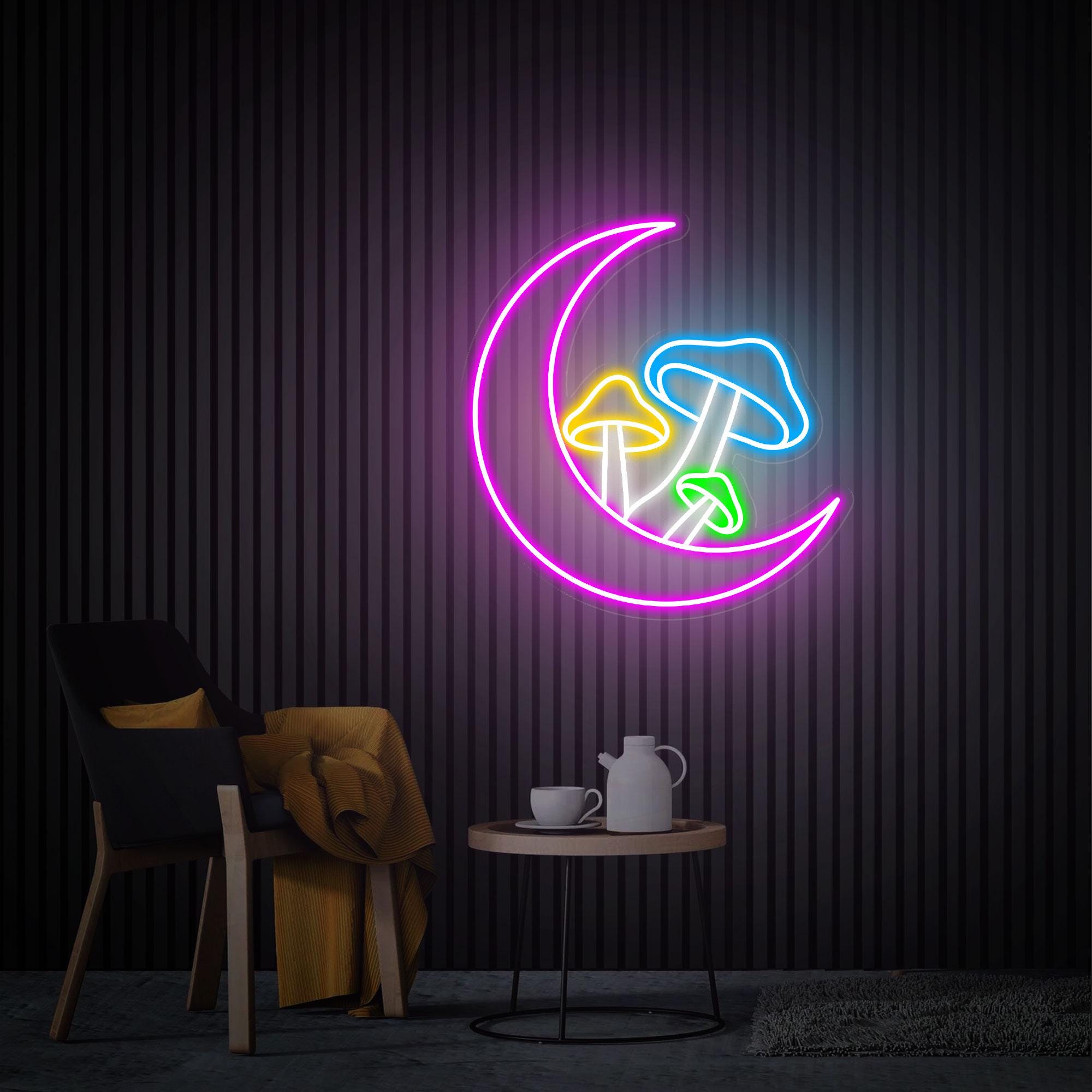 Moon Mushroom Neon Sign, Moon Phase Mushroom Neon Light, Custom Mushroom Neon Sign, Neon Wall Art Gift, Kids Room Decor Personalized Gifts