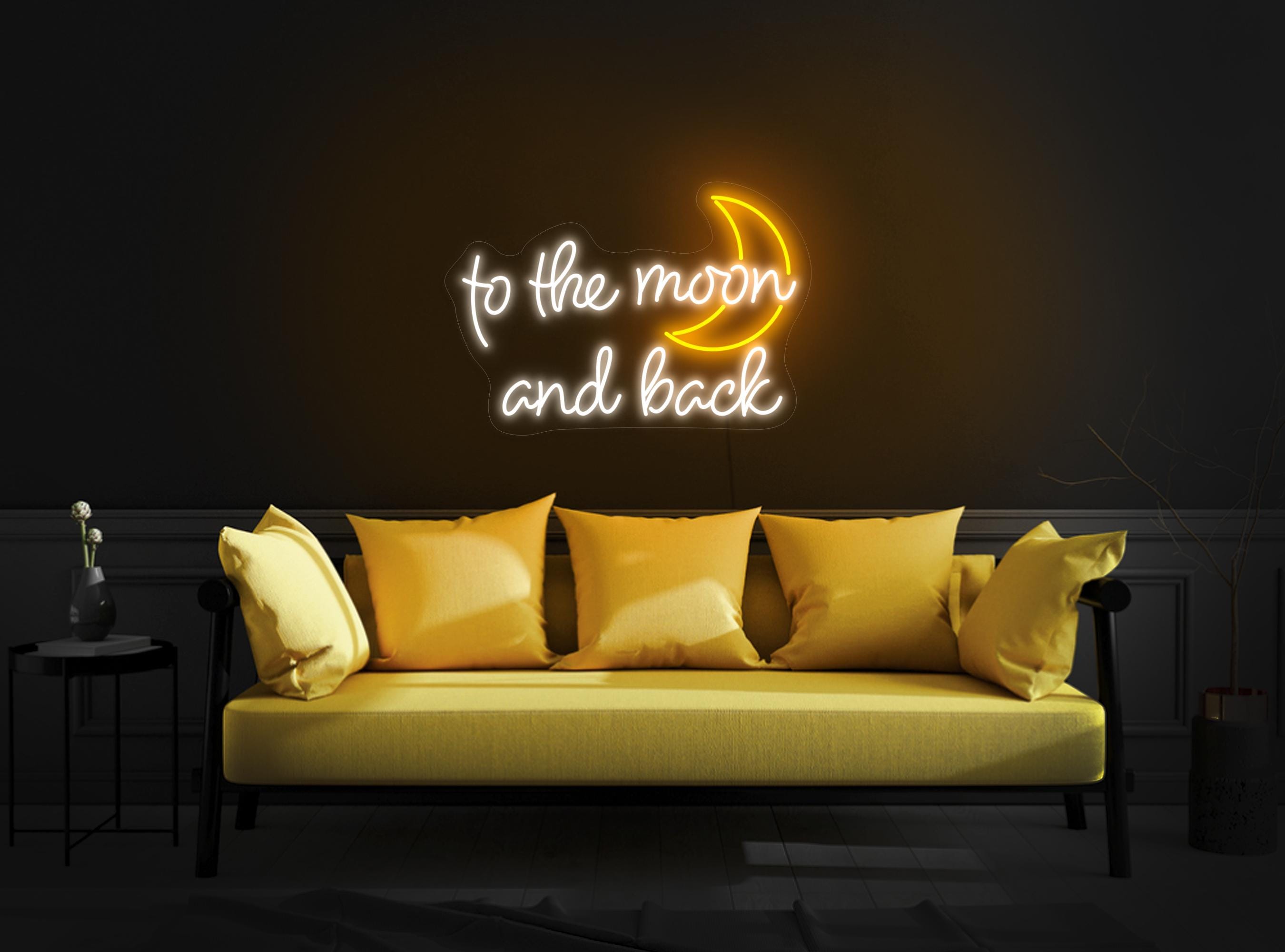 To The Moon And Back Neon Sign, Moon Neon Sign, Wedding Neon Sign Decor, Neon Sign Bedroom, Half Moon Neon Sign Decor, Moon Light Art Decor