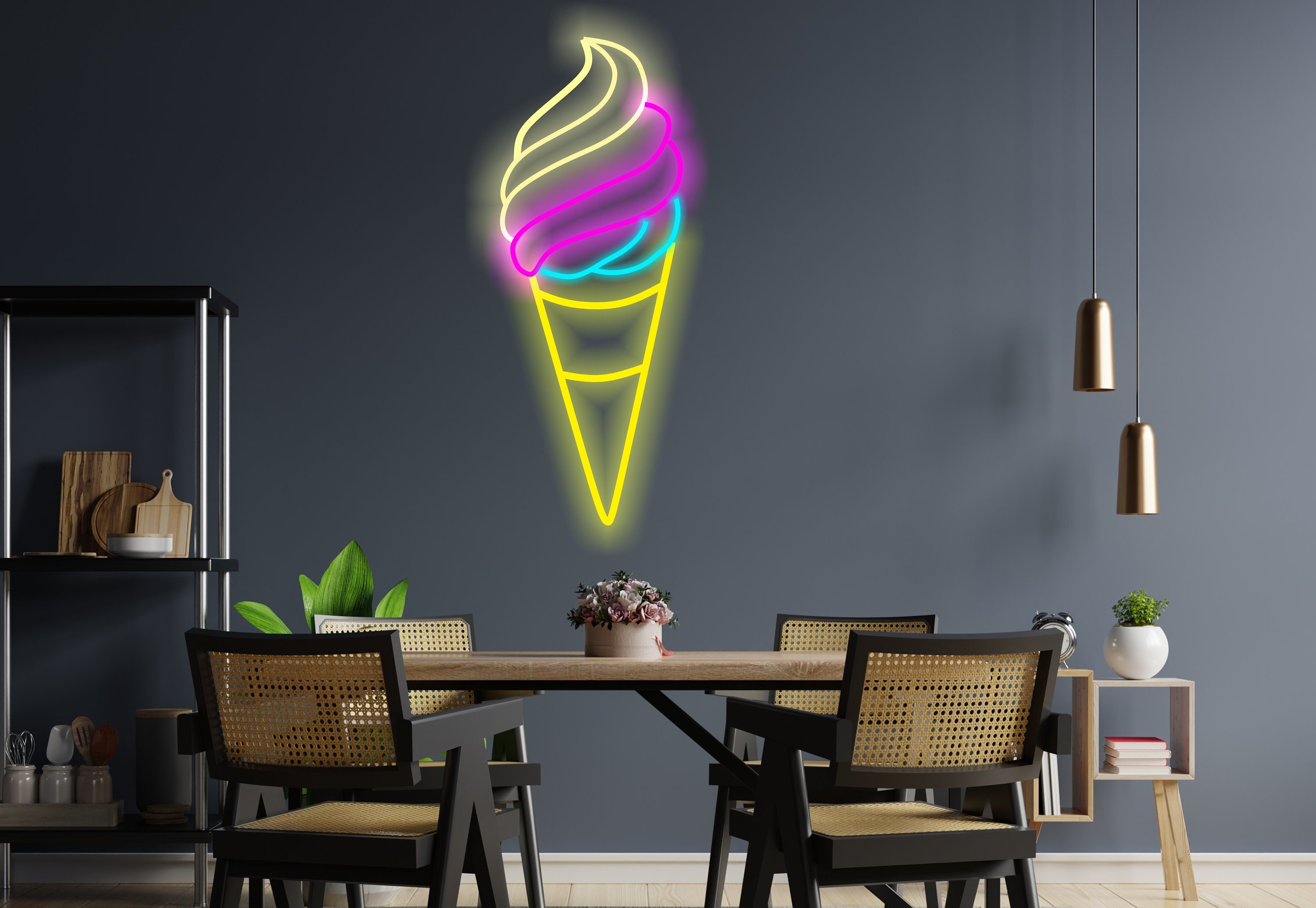 Neon Sign Ice Cream, Ice Cream Shop Sign, Ice Cream Shop Advertising, Neon Sign For Business, Ice Cream Shop Decor, Neon Ice Cream Cone Sign