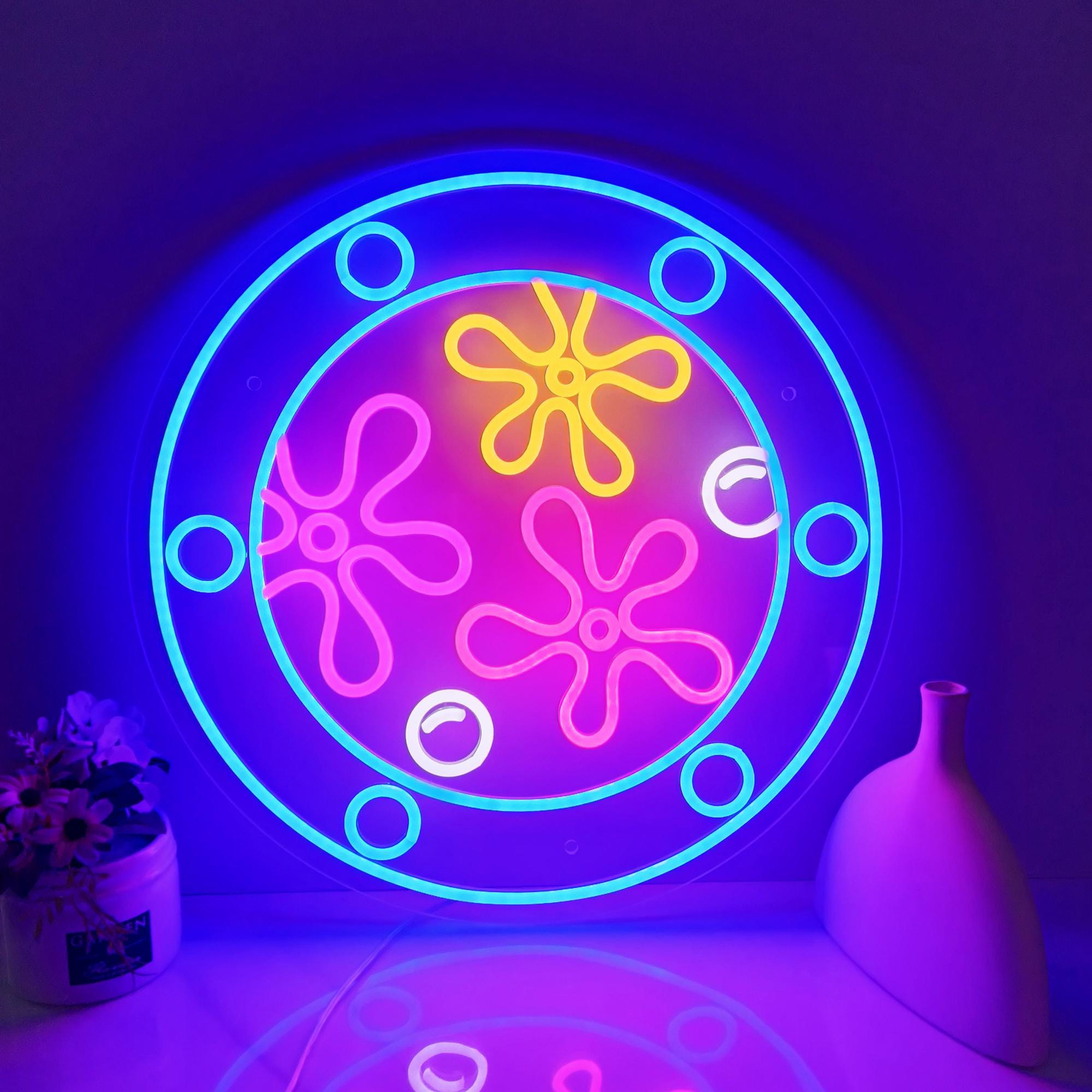 Ocean World Porthole Neon Sign LED Undersea Porthole Popping Flower Neon Wall Decor Custom Neon Sign Game Room Bedroom Birthday Party Gifts