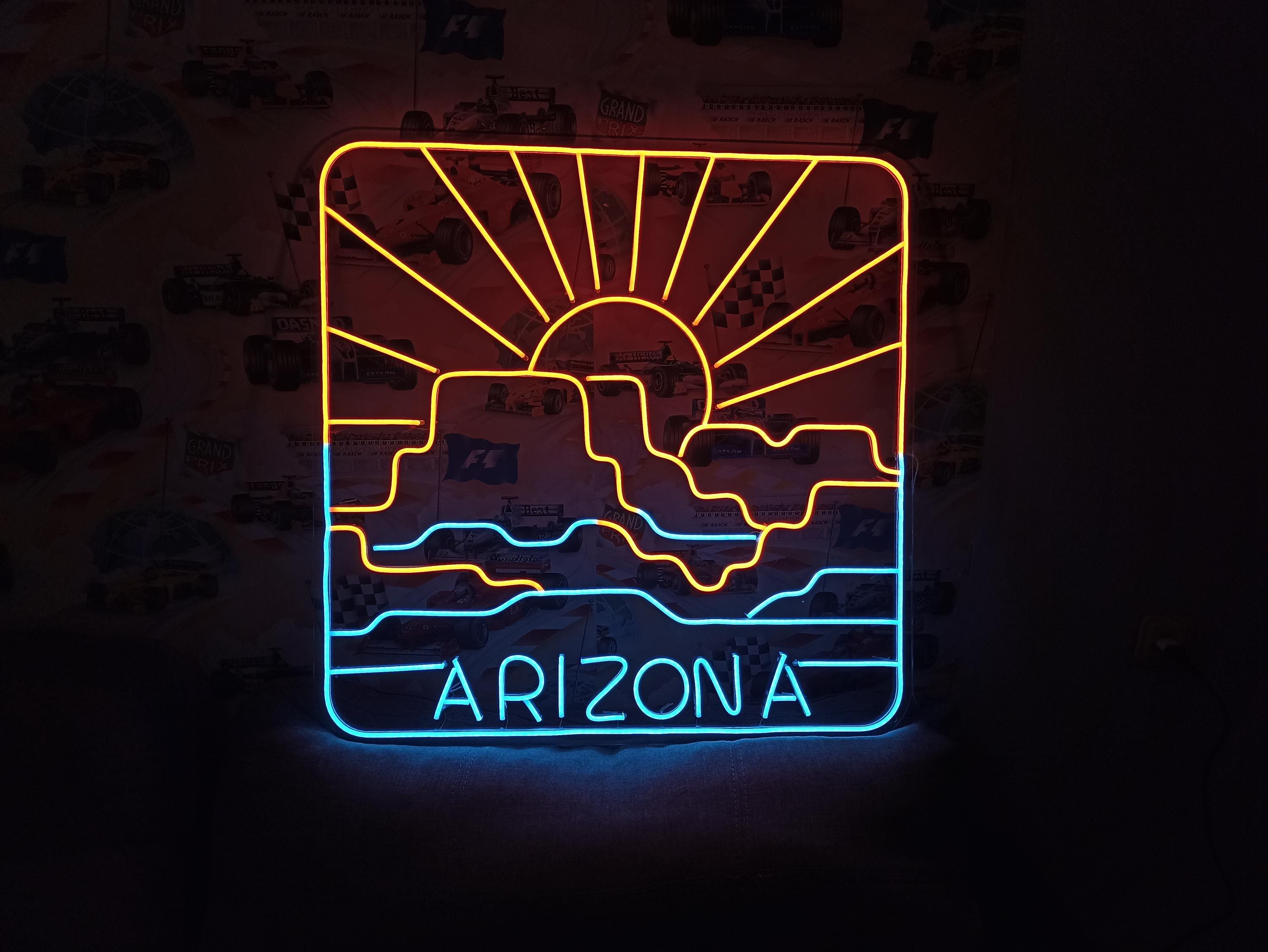 Neon Sign Arizona State Map, Neon Map State Of Arizona, Arizona Map Neon, Arizona Neon Sign, American Map State Neon Sign