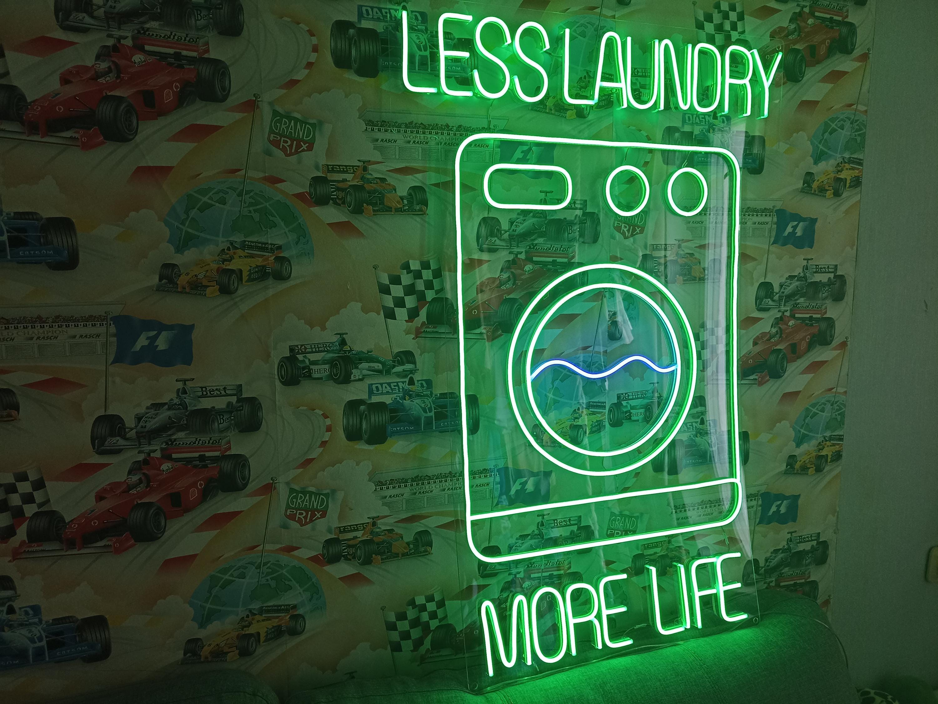 Laundry Washing Machine - Led Light Neon Sign For Business, Laundry Neon Sign With Text Less Laundry More Life, Laundry Decor