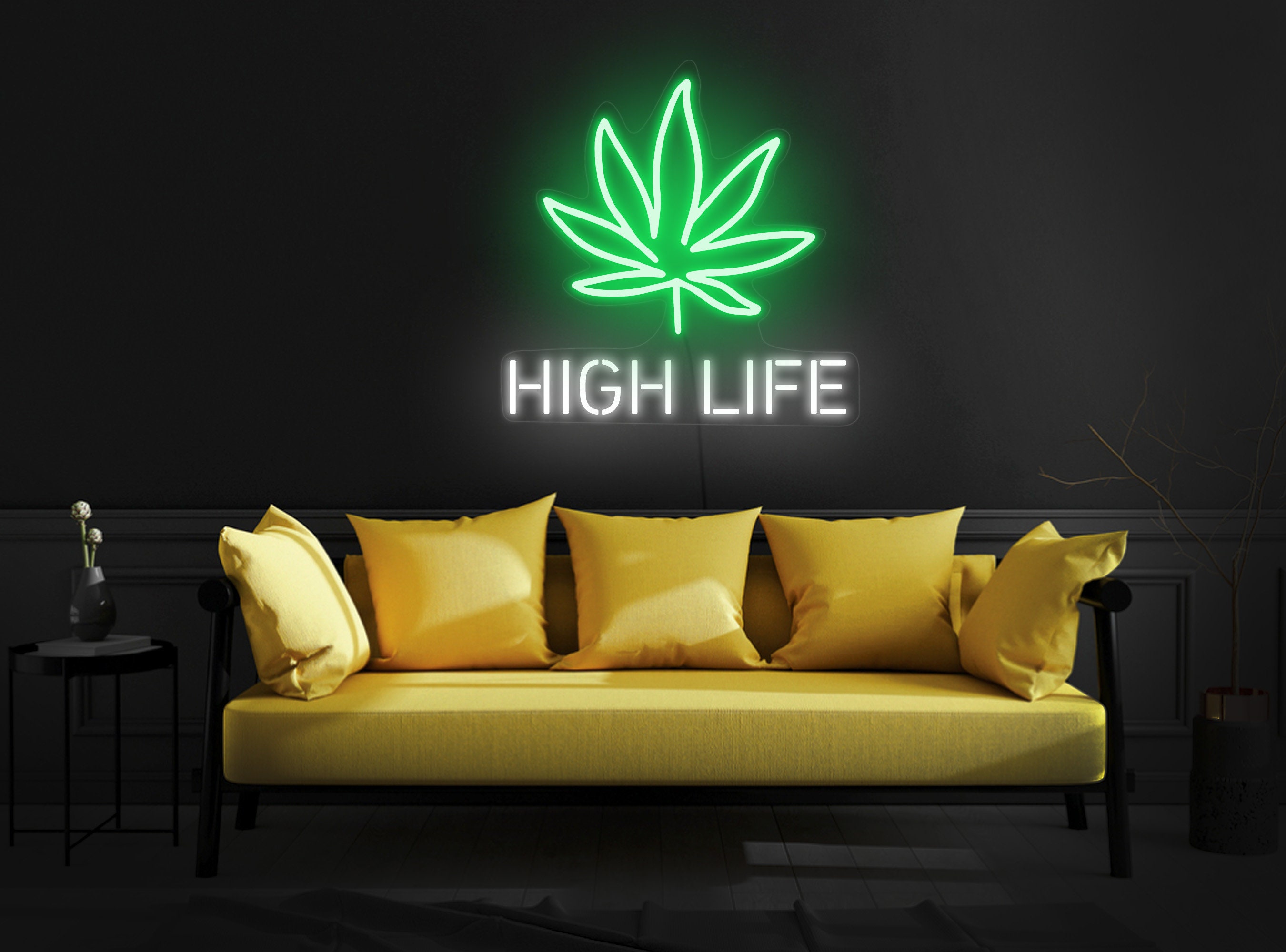 High Life Neon Sign, High Life Led Sign, High Life Walll Decor, Marijuana Neon Sign, Smoke Shop Decor, Marijuana Led Sign, Green Neon Sign