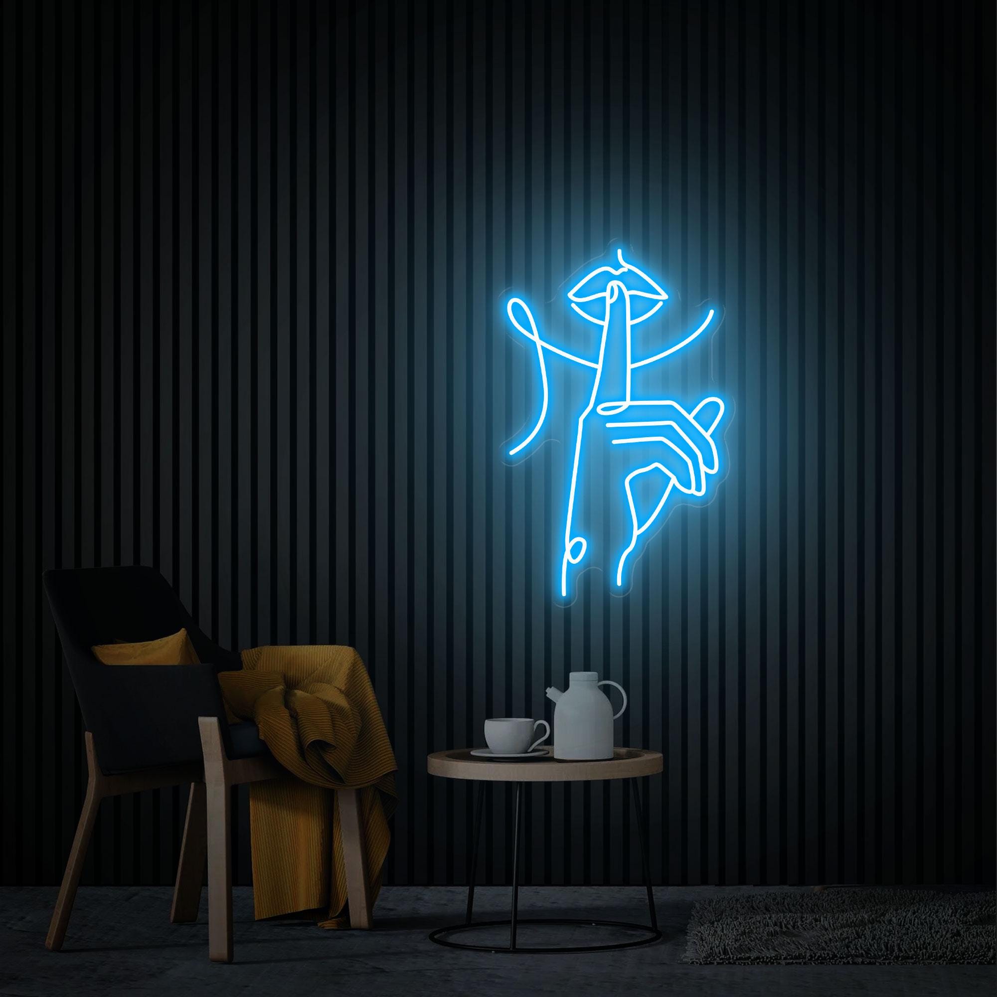 Hush Neon Sign Lips and Fingers Led Neon Light Bedroom Decor Custom Neon Sign Nail Studio Decor Lips Decor Led Light Sign for Beauty Salon