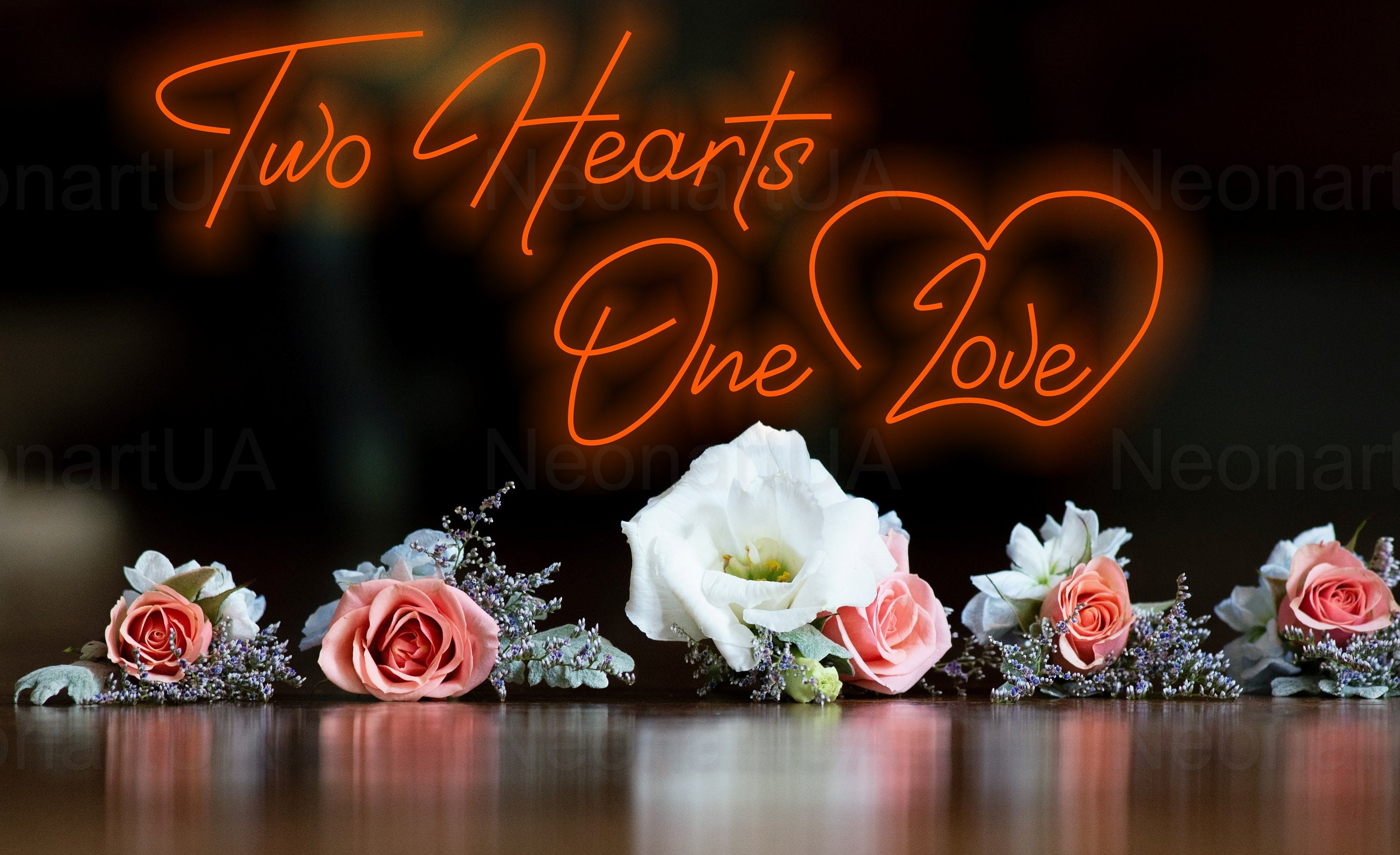 Two Heart One Love Non Sign, Wedding Custom Neon Sign, Wedding Decor Sign, Wall Decor, Quotes From Neon Sign, Wedding Light Sign, Custom
